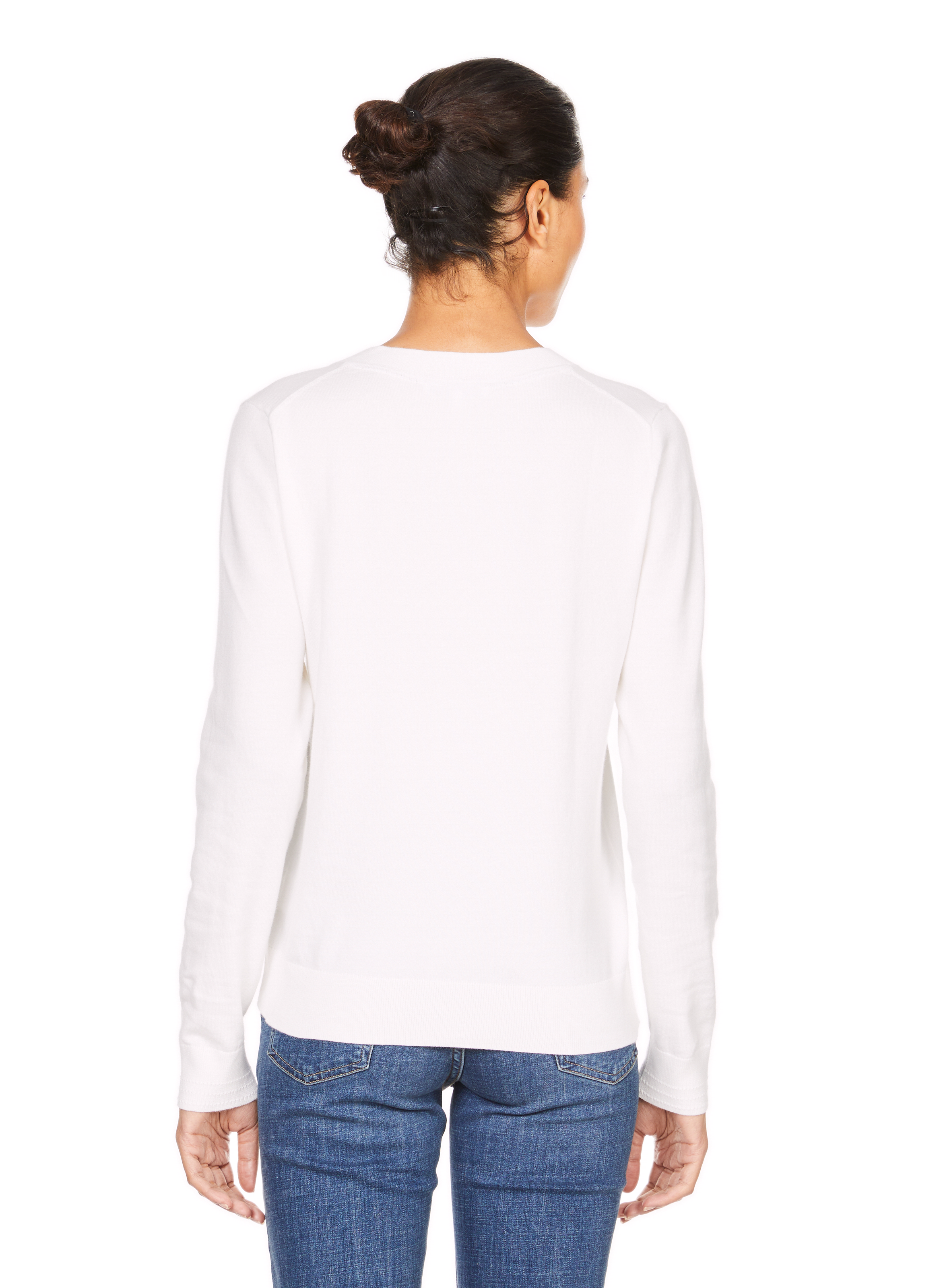 Pull col V en coton mélangé TOMMY HILFIGER Blanc