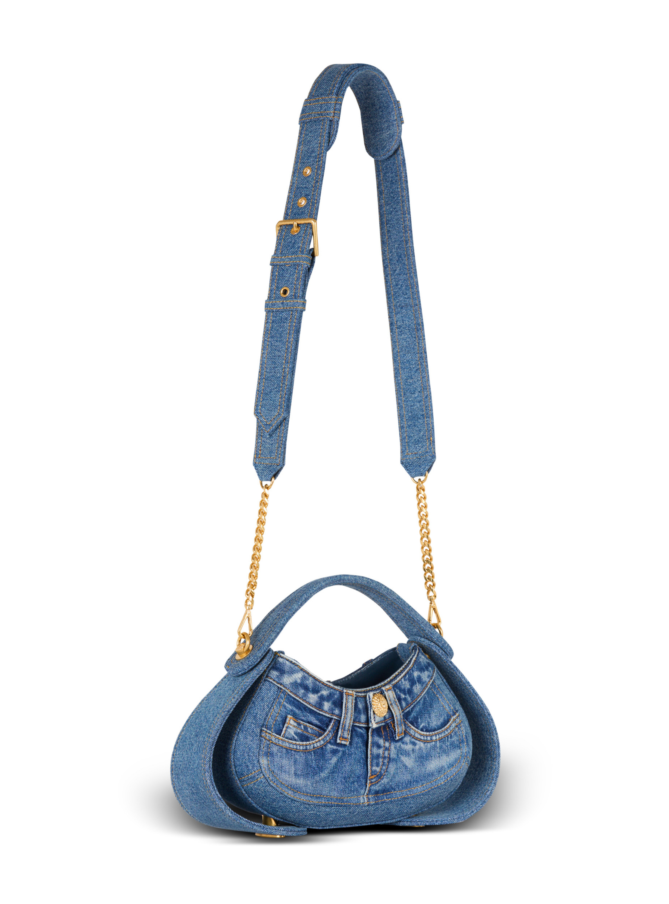 Sac jolie madame medium en denim BALMAIN Bleu