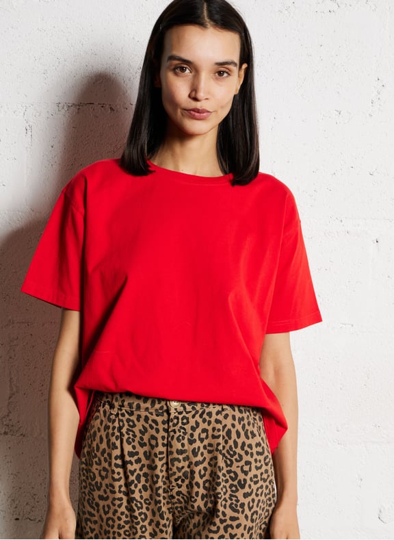 Tee-shirt ample col rond en coton fizvalley Rouge by AMERICAN VINTAGE AMERICAN VINTAGE Tee-shirt ample col rond en coton fizvalley Rouge