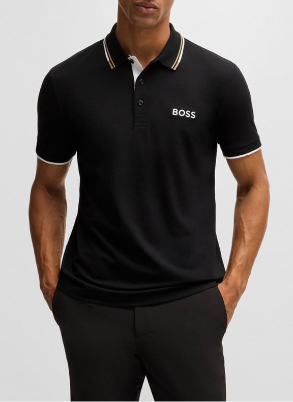 Polo en coton mélangé Noir by BOSS BOSS Polo en coton mélangé Noir