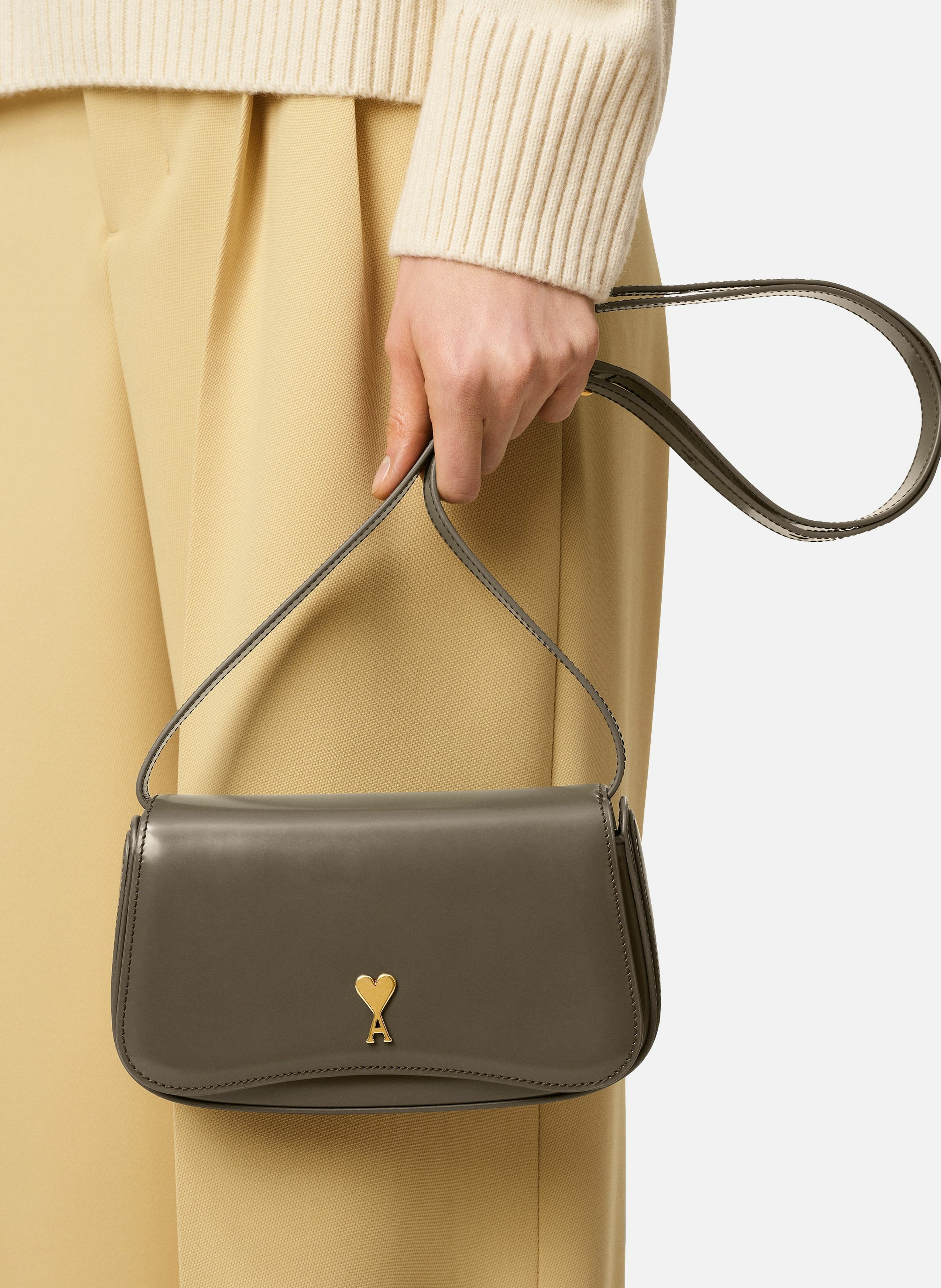 Sac porté croisé paris paris petit en cuir glacé unisexe AMI PARIS Gris