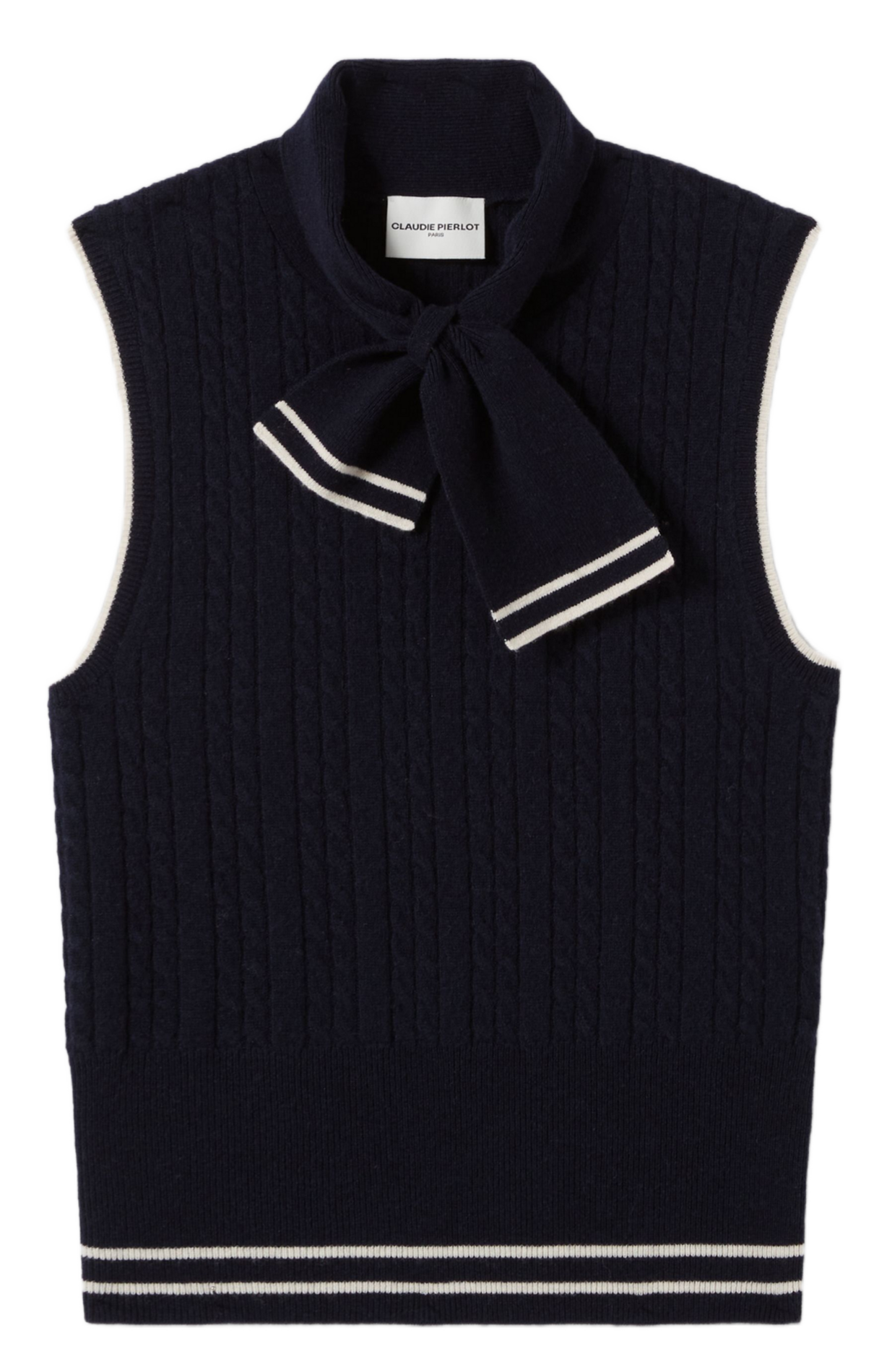 Pull col foulard en maille sans manches madame Bleu