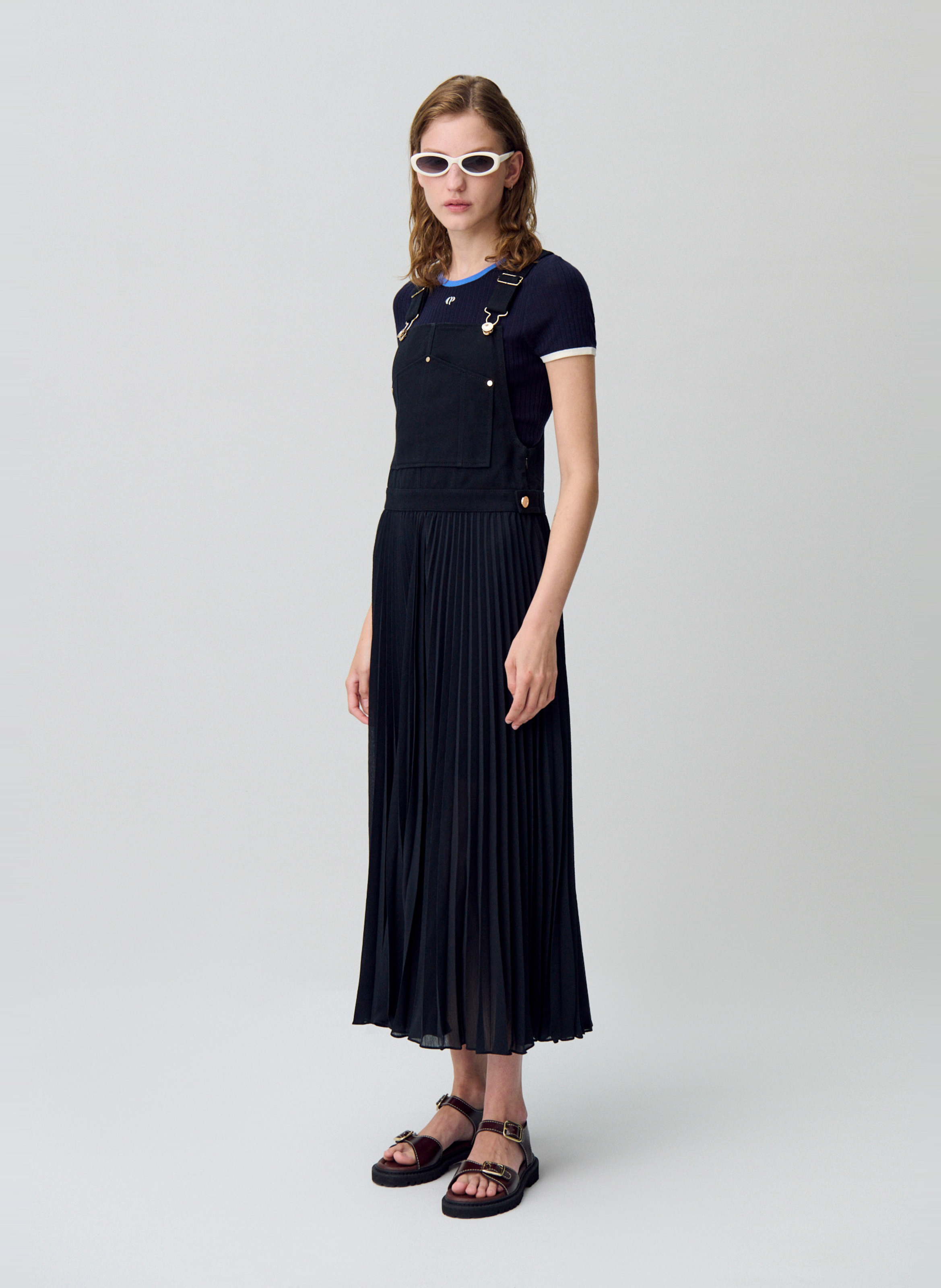 Robe longue plissée Noir