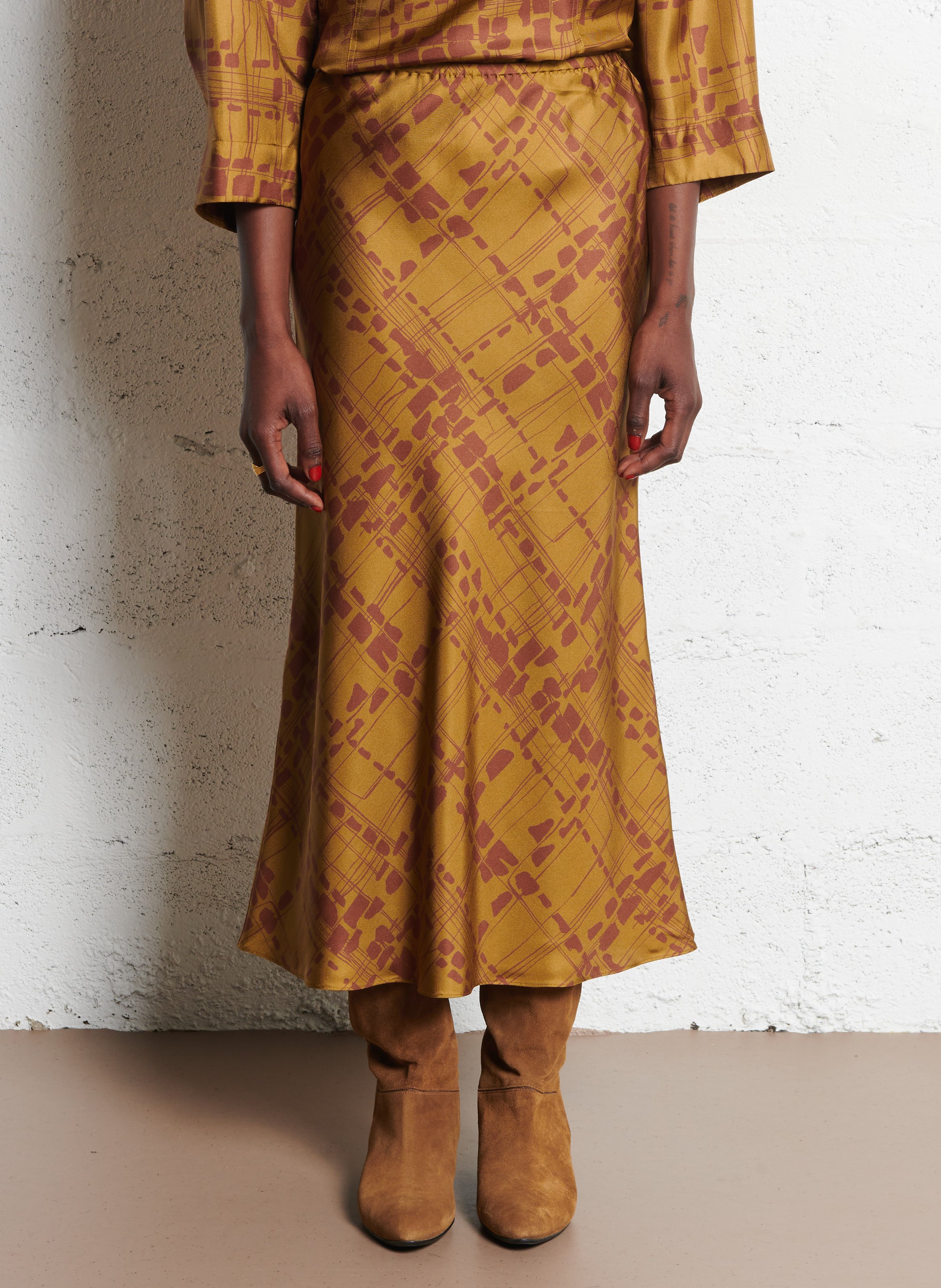 SOEUR Jupe midi évasée en soie fever Multicolore