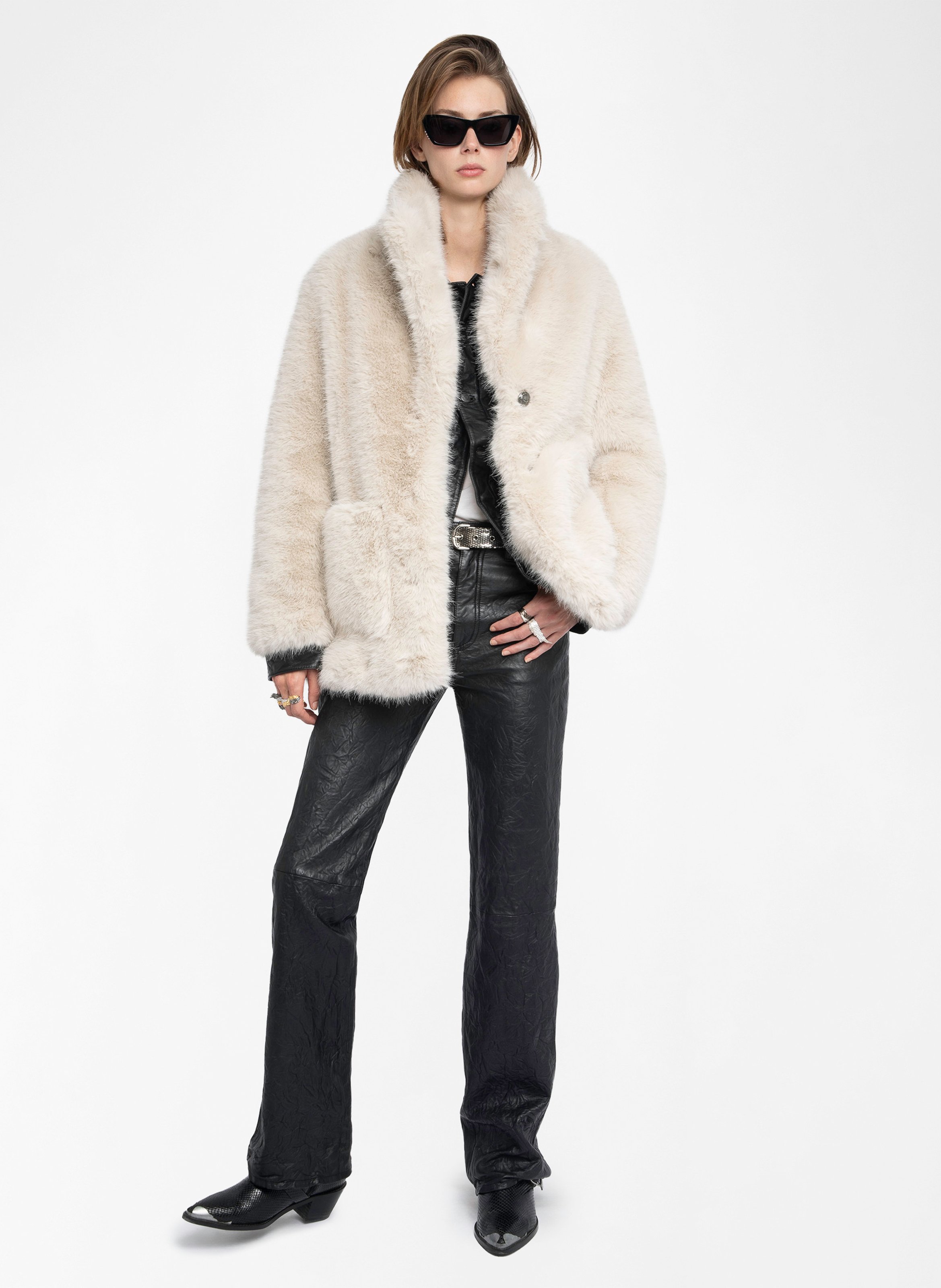 Manteau col tailleur effet fourrure fleur ZADIG&VOLTAIRE Blanc