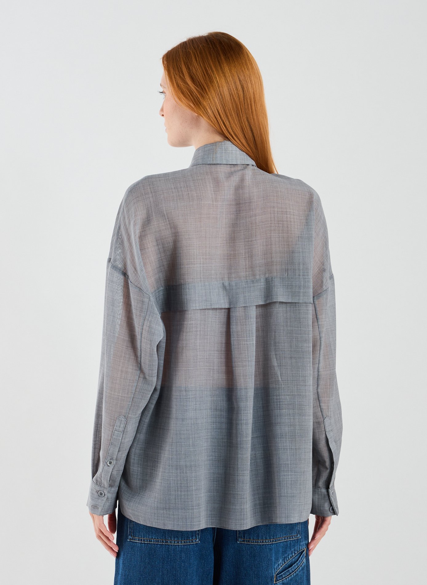 Oversized sheer shirt in blended wool Grey