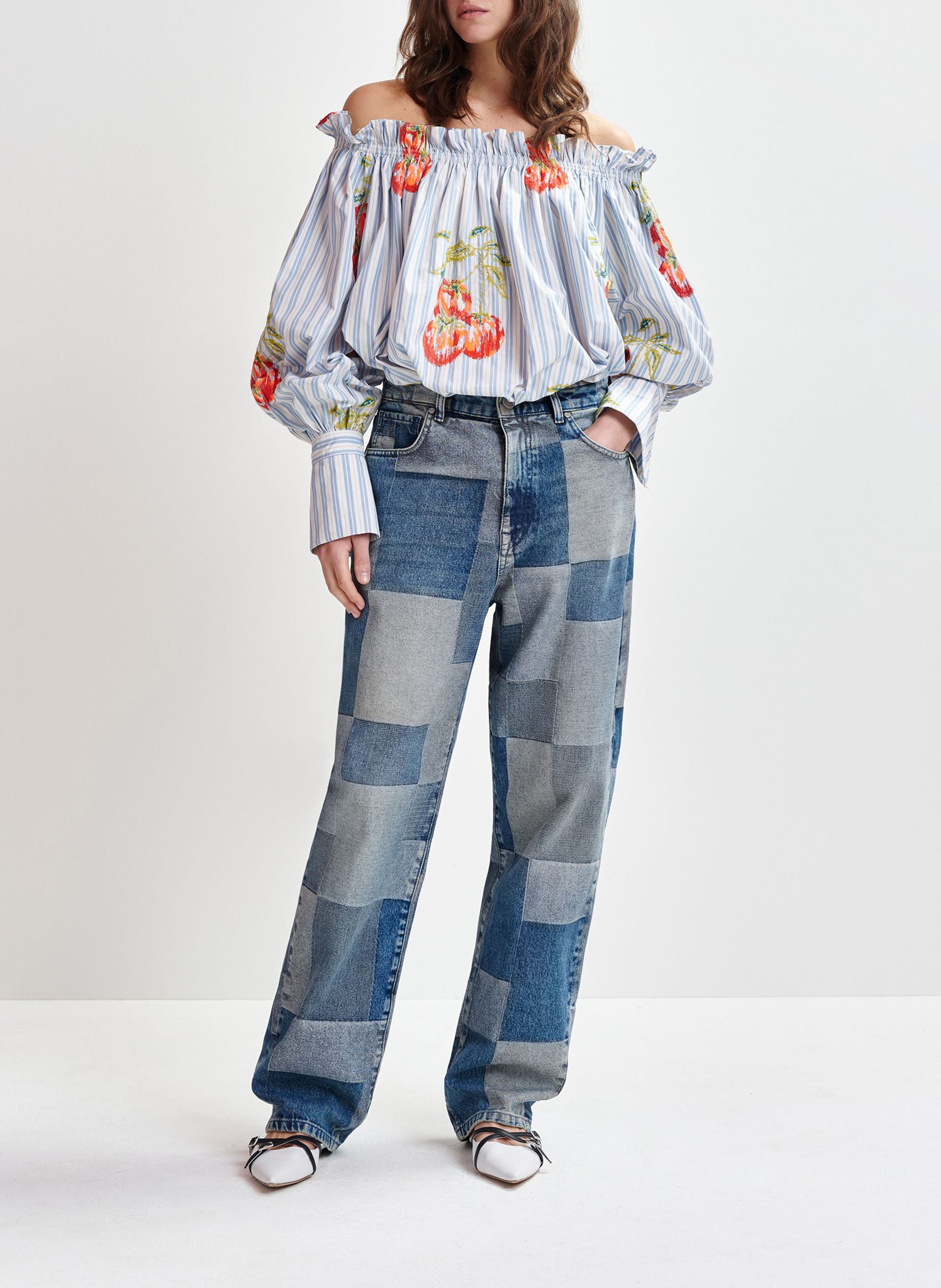 Chemise épaules dénudées à rayures ihandstand ESSENTIEL ANTWERP Bleu