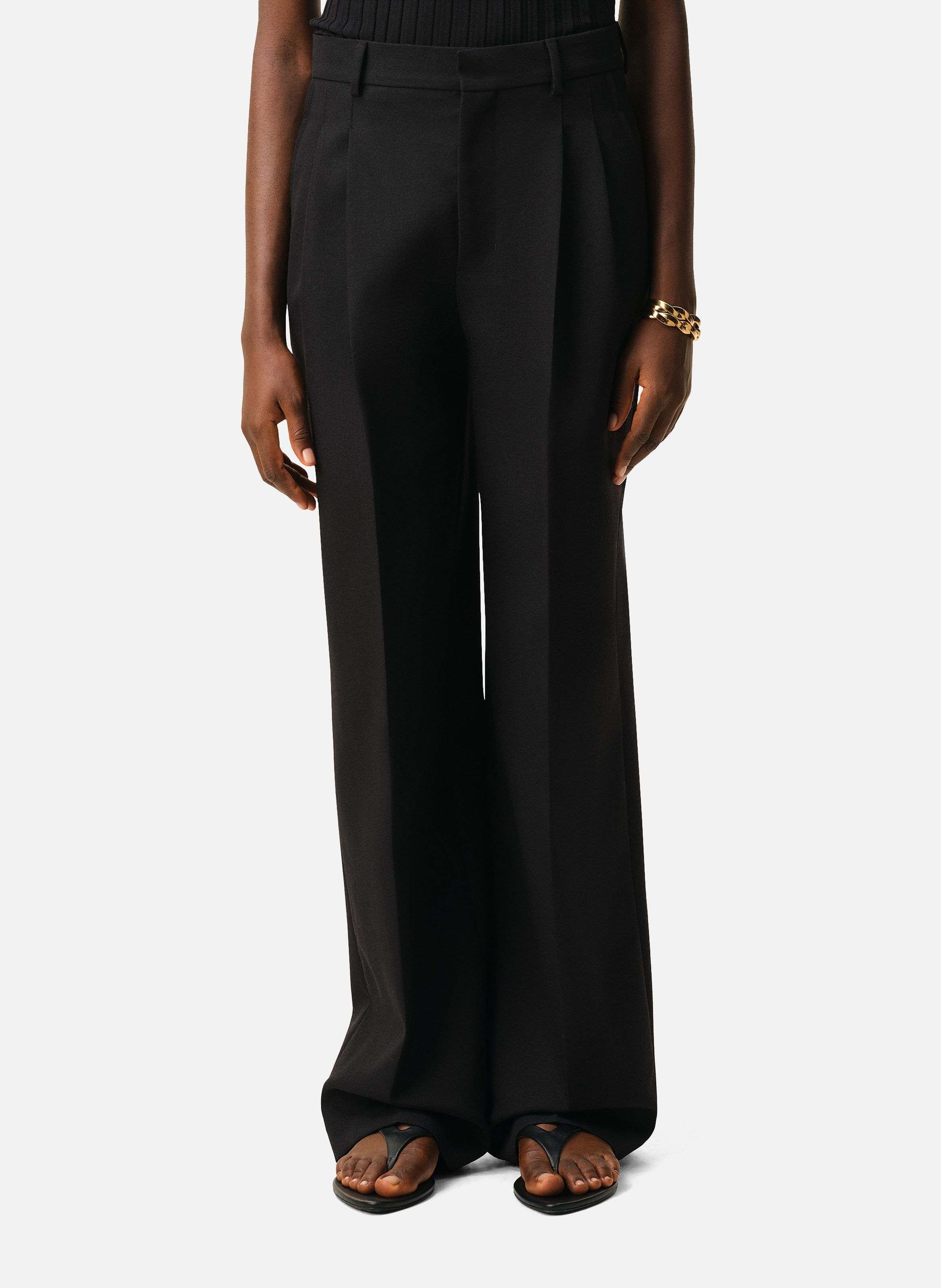 Pantalon large taille basse en laine vierge AMI PARIS Noir