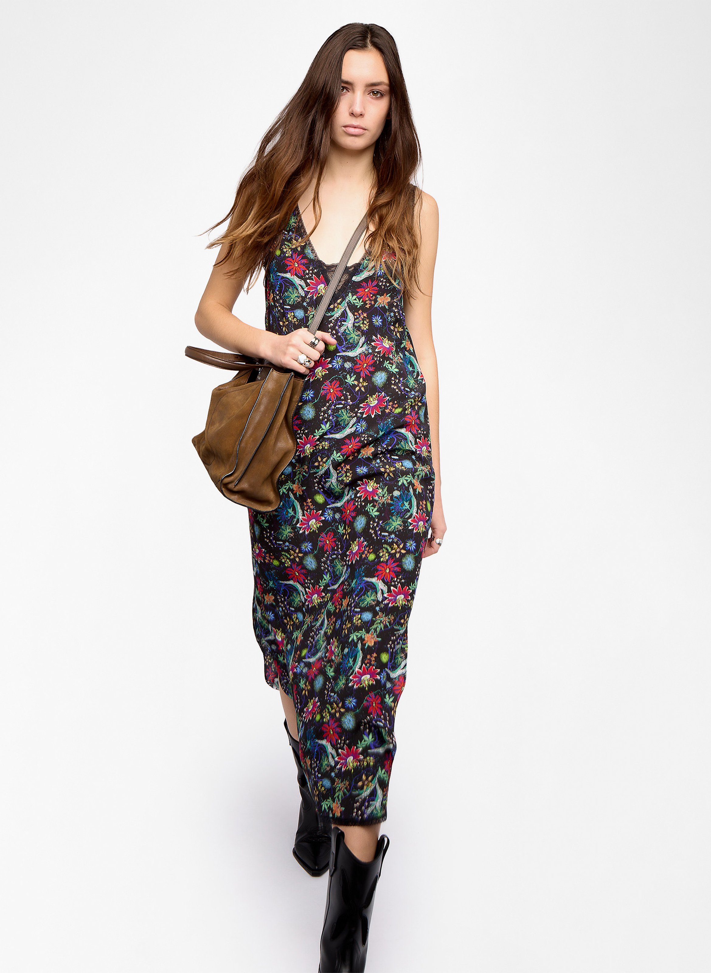 Robe midi fleurie à détails dentelle renzo ZADIG&VOLTAIRE Bleu