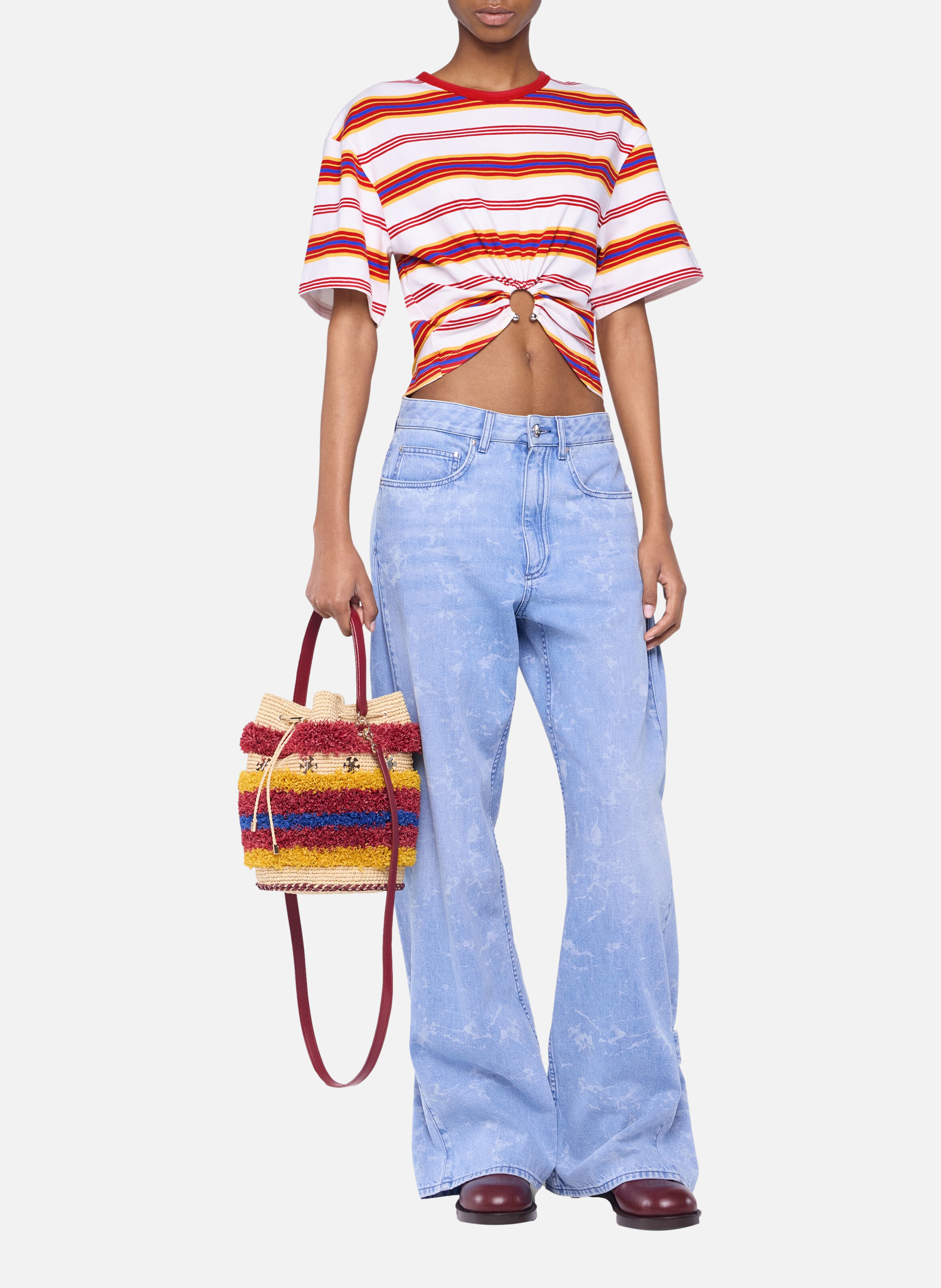 Sac sceau en raphia RABANNE Rouge