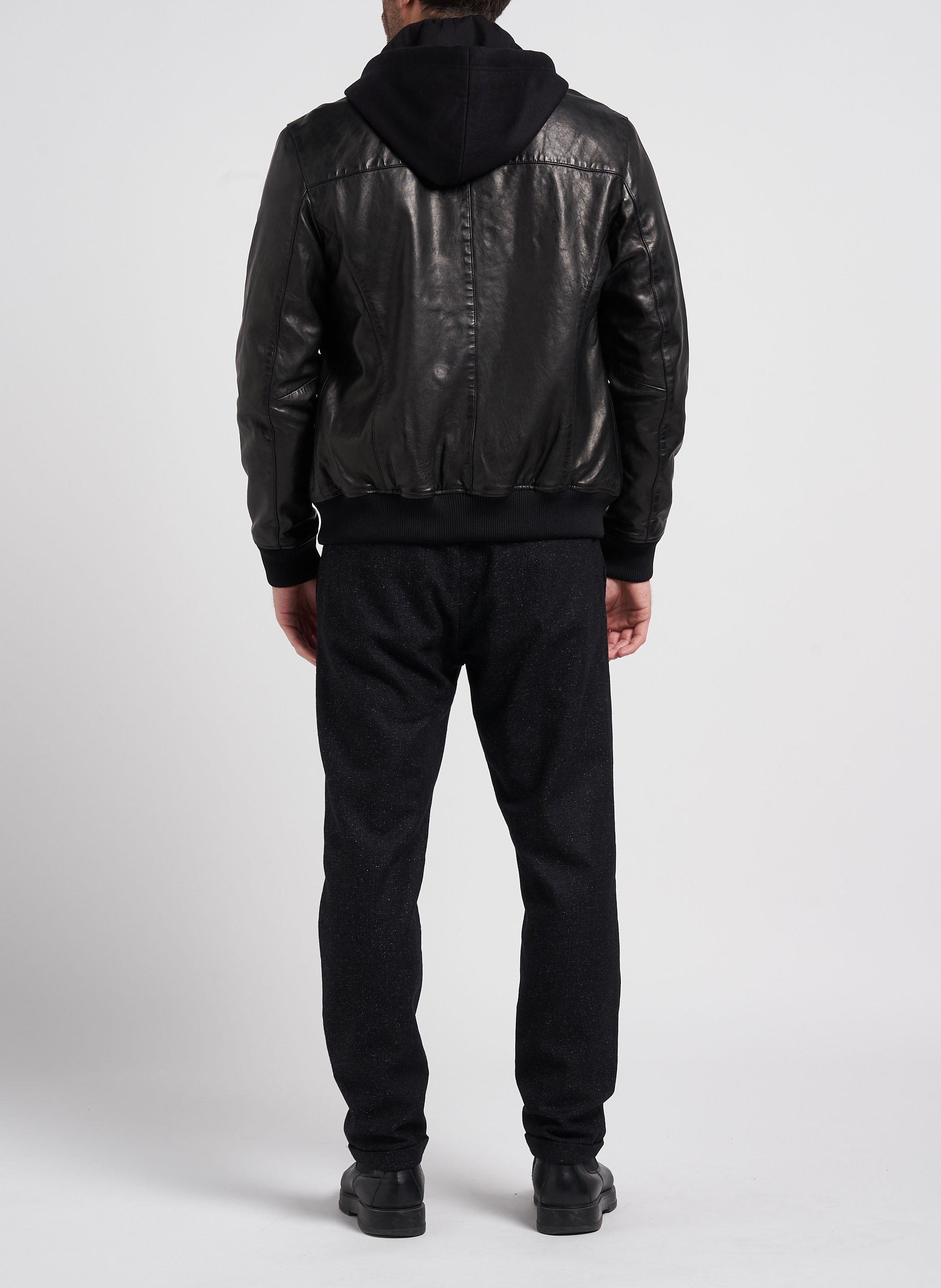 Veste en cuir à capuche IKKS Noir