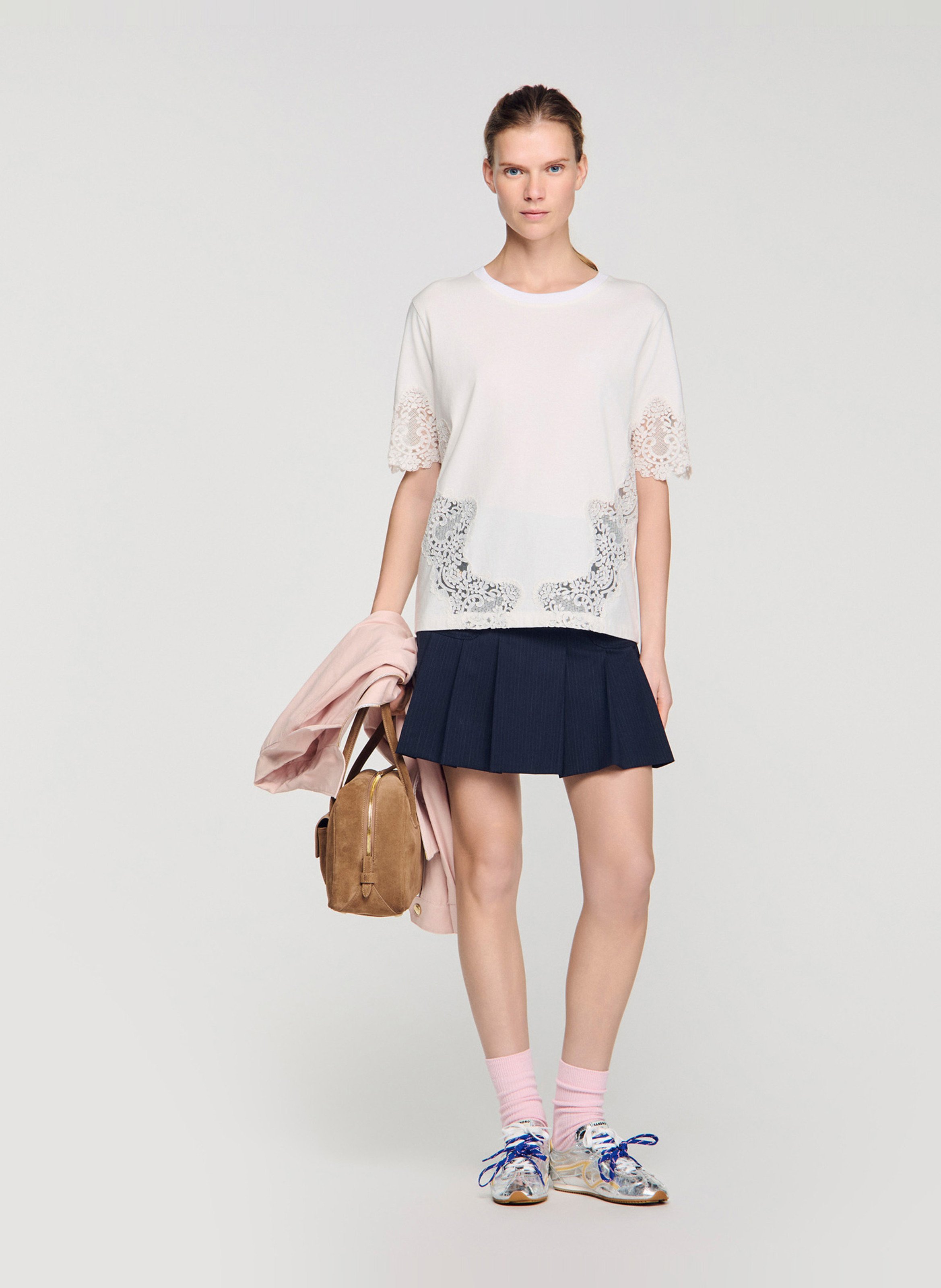 Tee-shirt droit col rond en coton SANDRO Beige