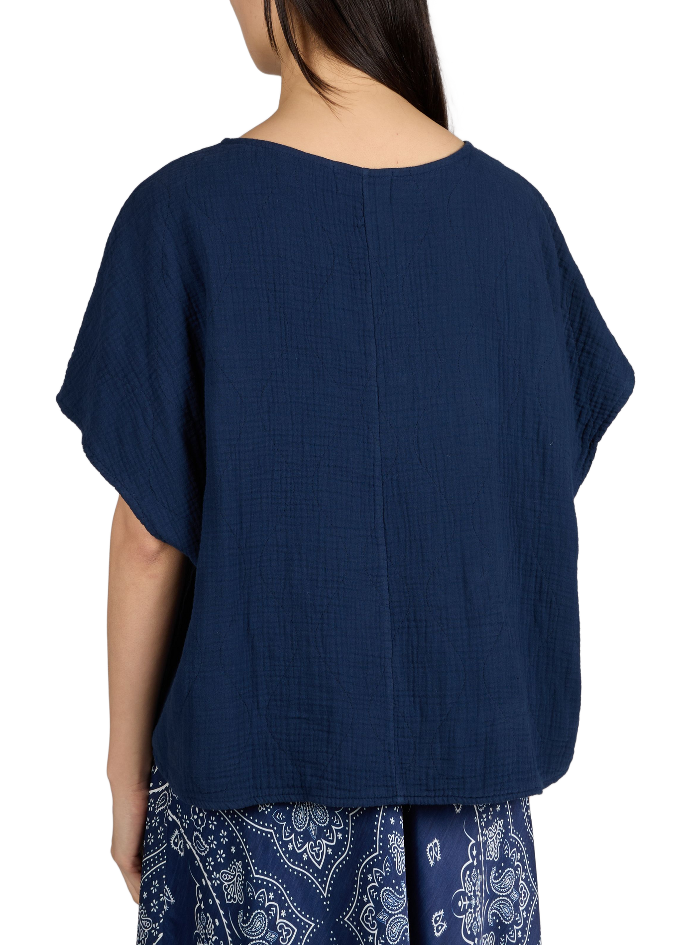 T-shirt New York col V en coton matelassé AOKYANOS Bleu