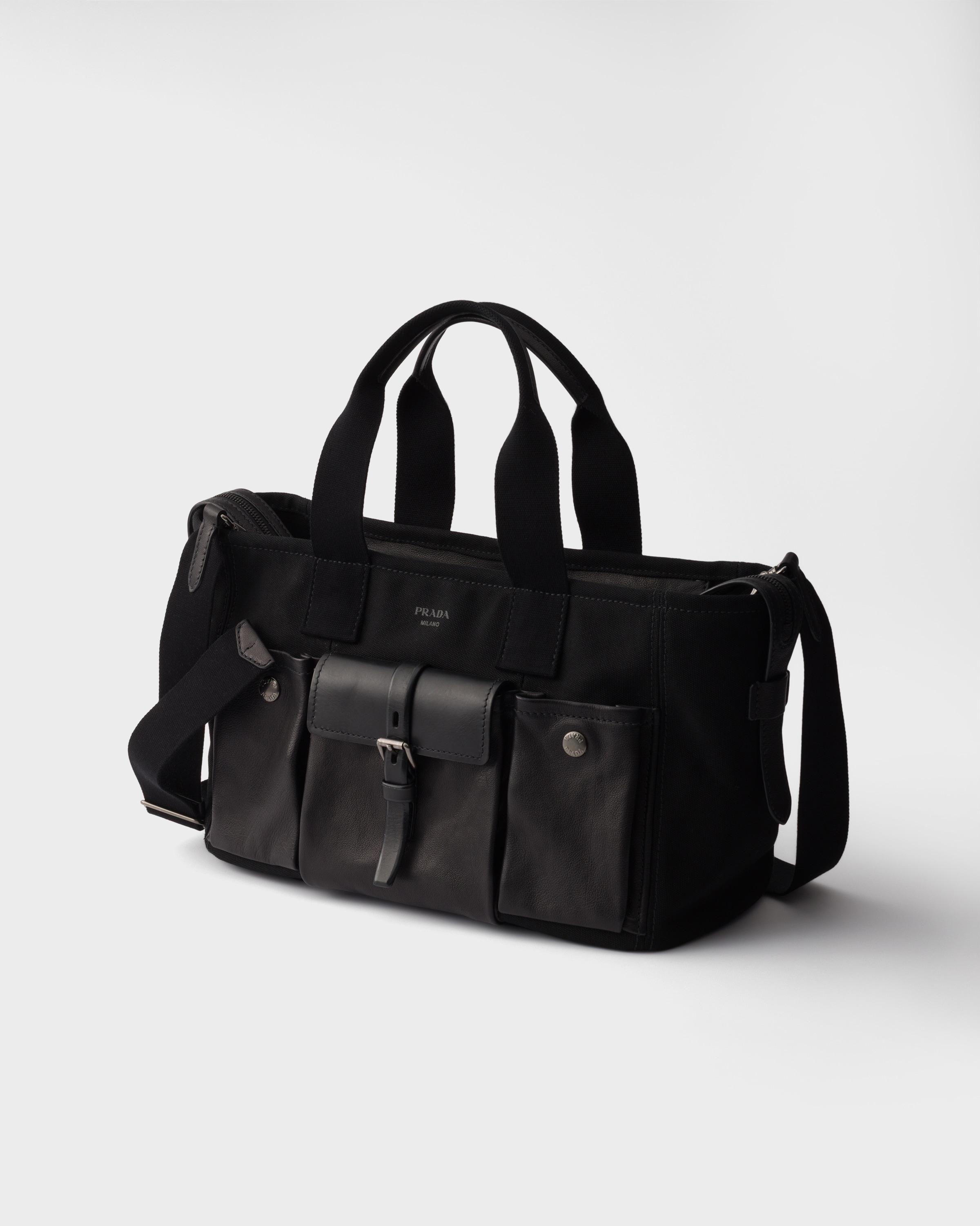 Grands cabas prada route en toile et cuir PRADA Noir