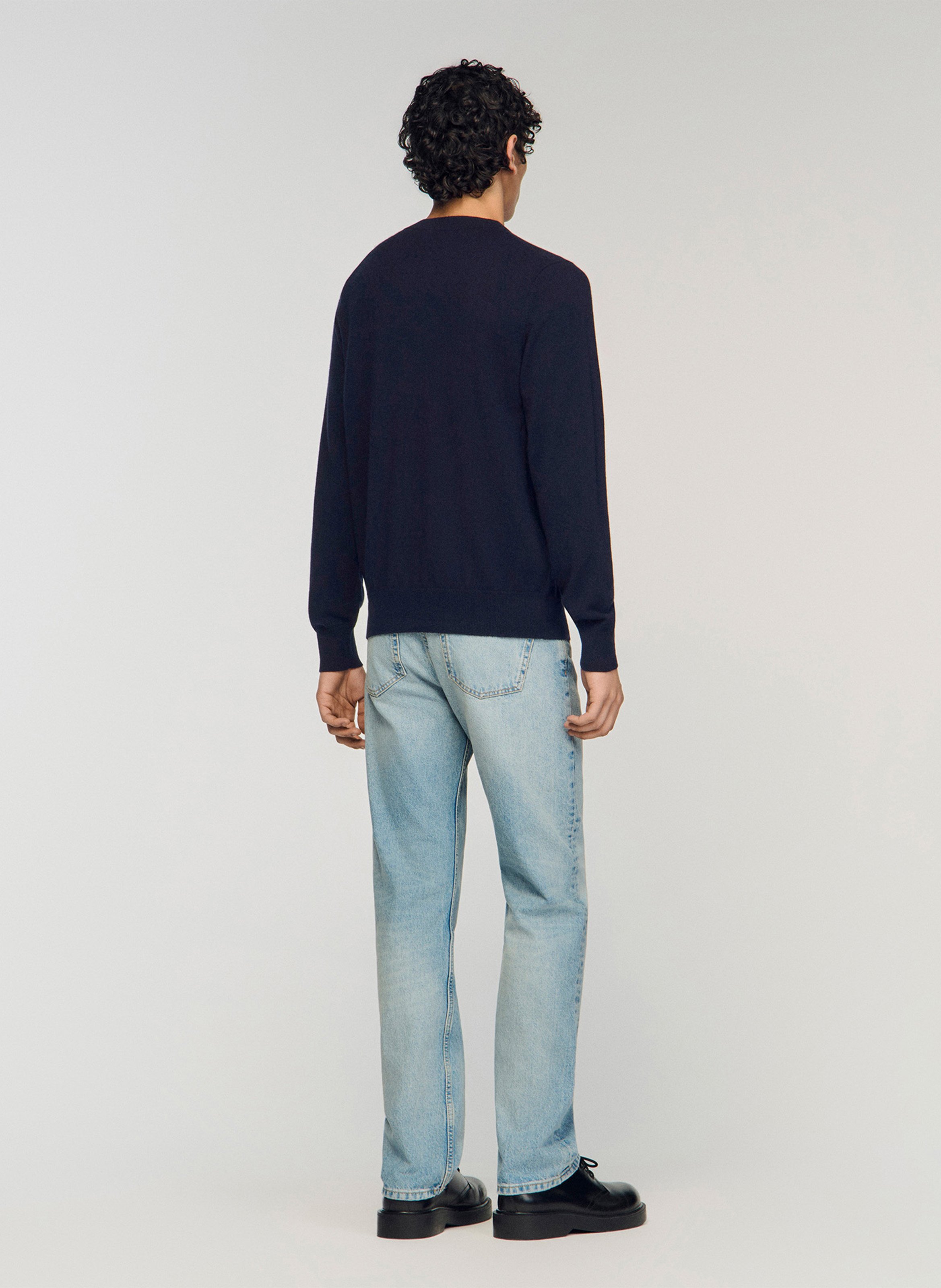 Pull col rond regular-fit en cachemire SANDRO Bleu