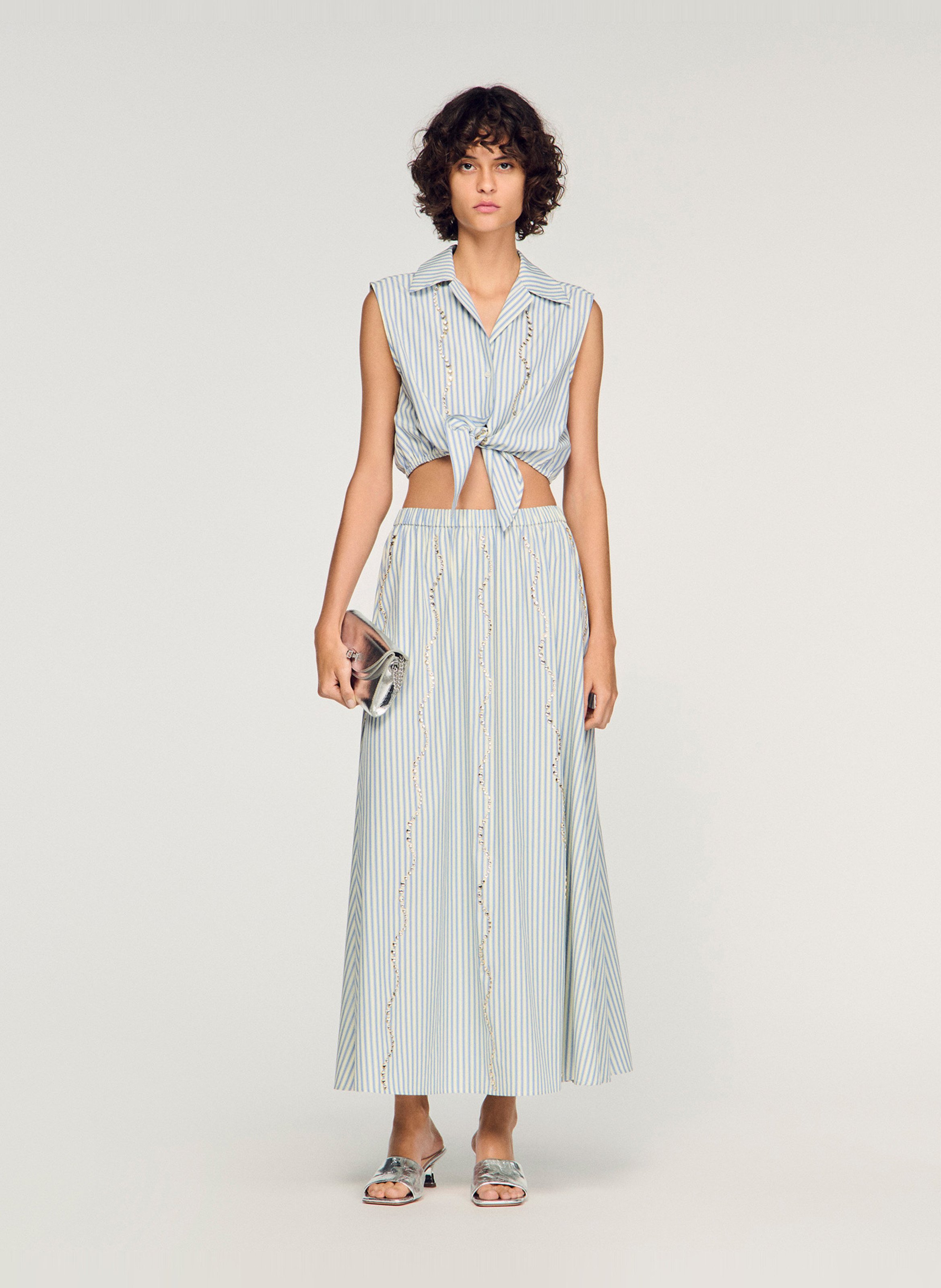 Jupe midi rayée SANDRO Bleu