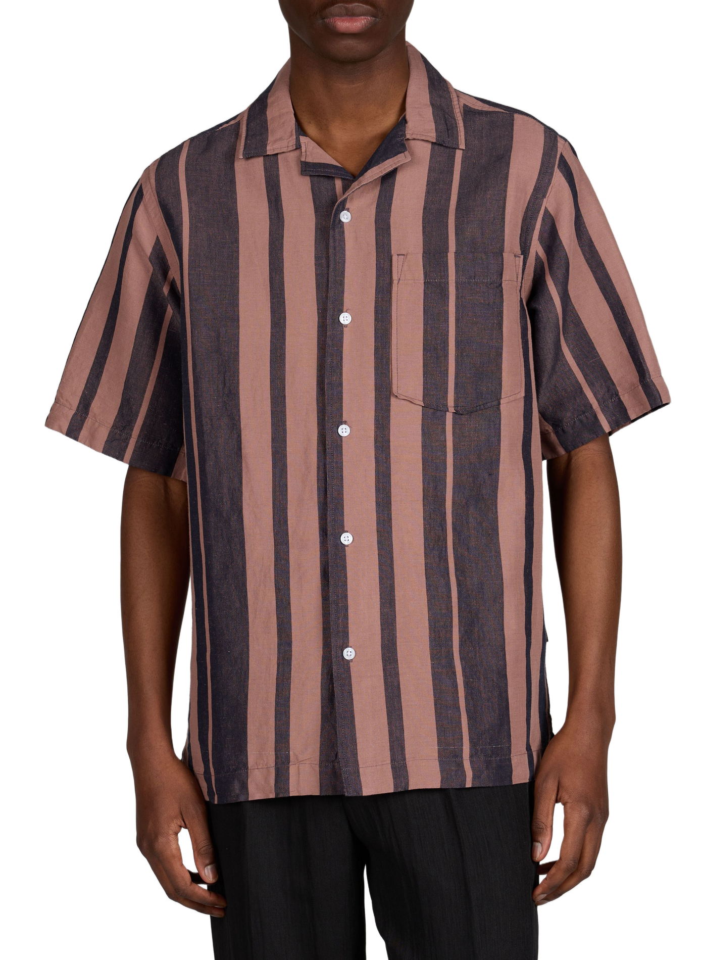 Chemise rayée droite en lin et coton MINIMUM Rose