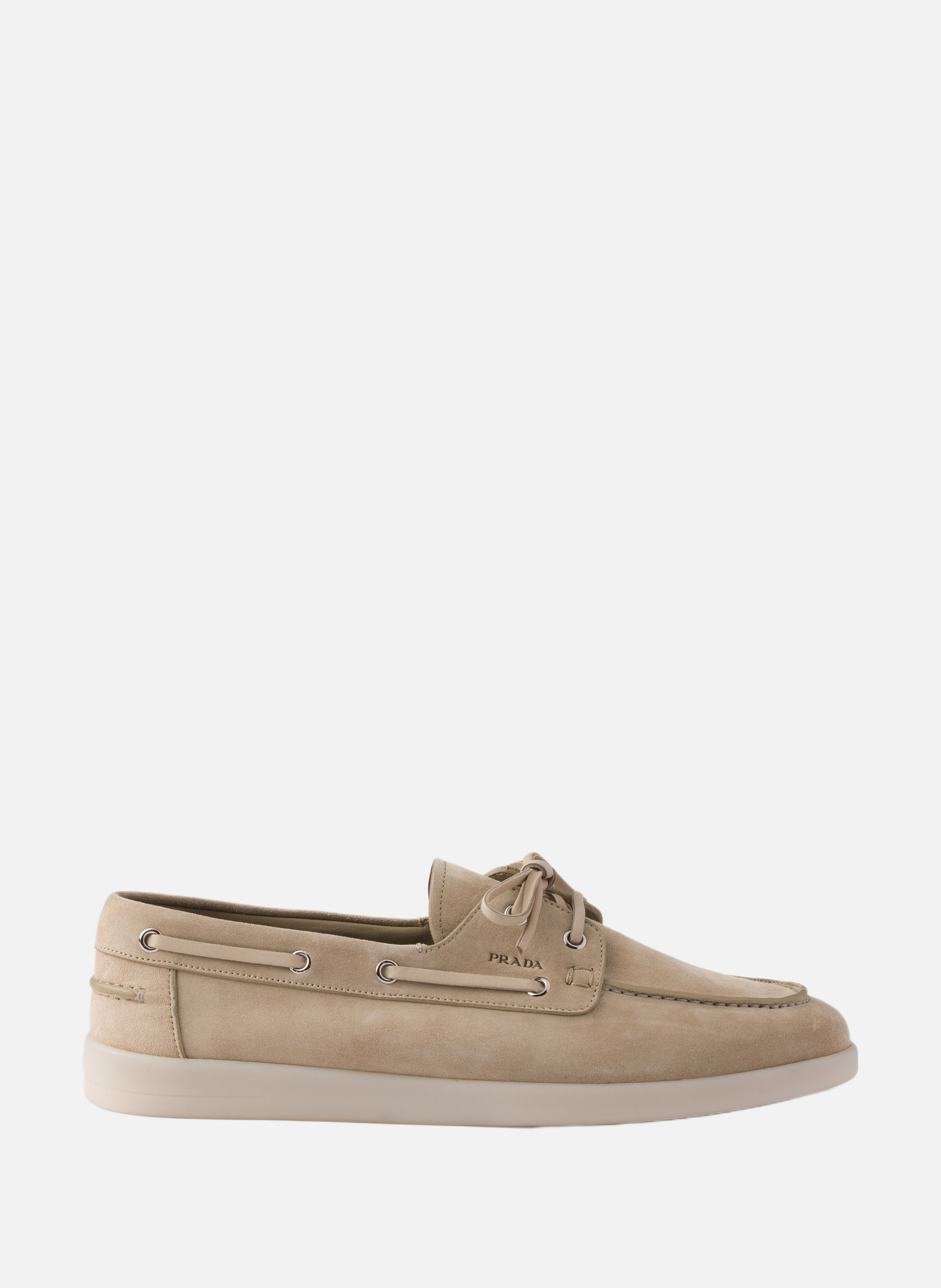 Souliers bateau en veau velours avec lacets PRADA Beige