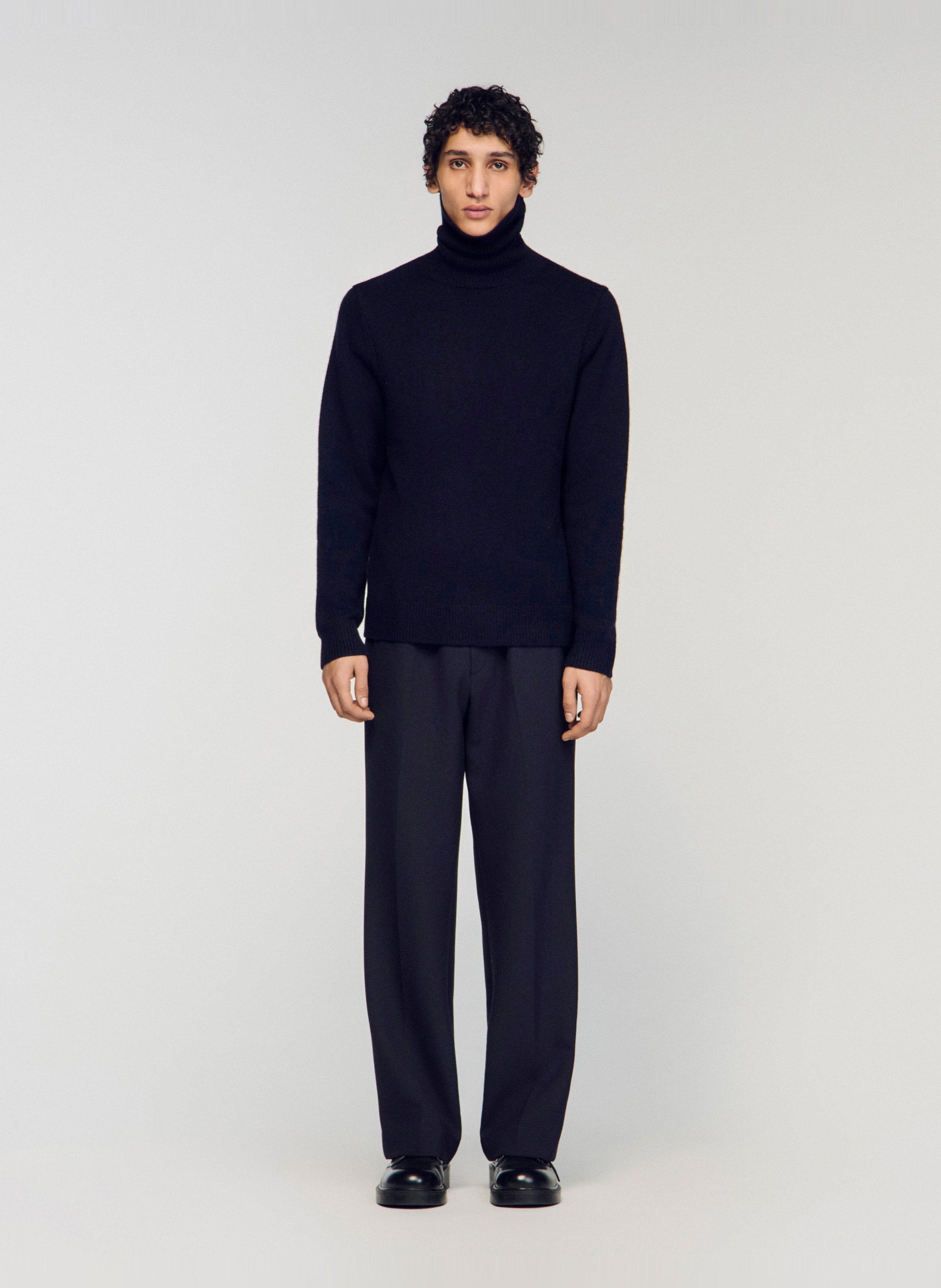 Pull droit col roulé en laine mélangée SANDRO Noir