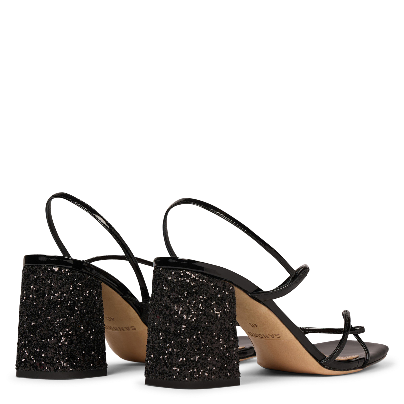 Sandales à talons pailletées en cuir SANDRO Noir