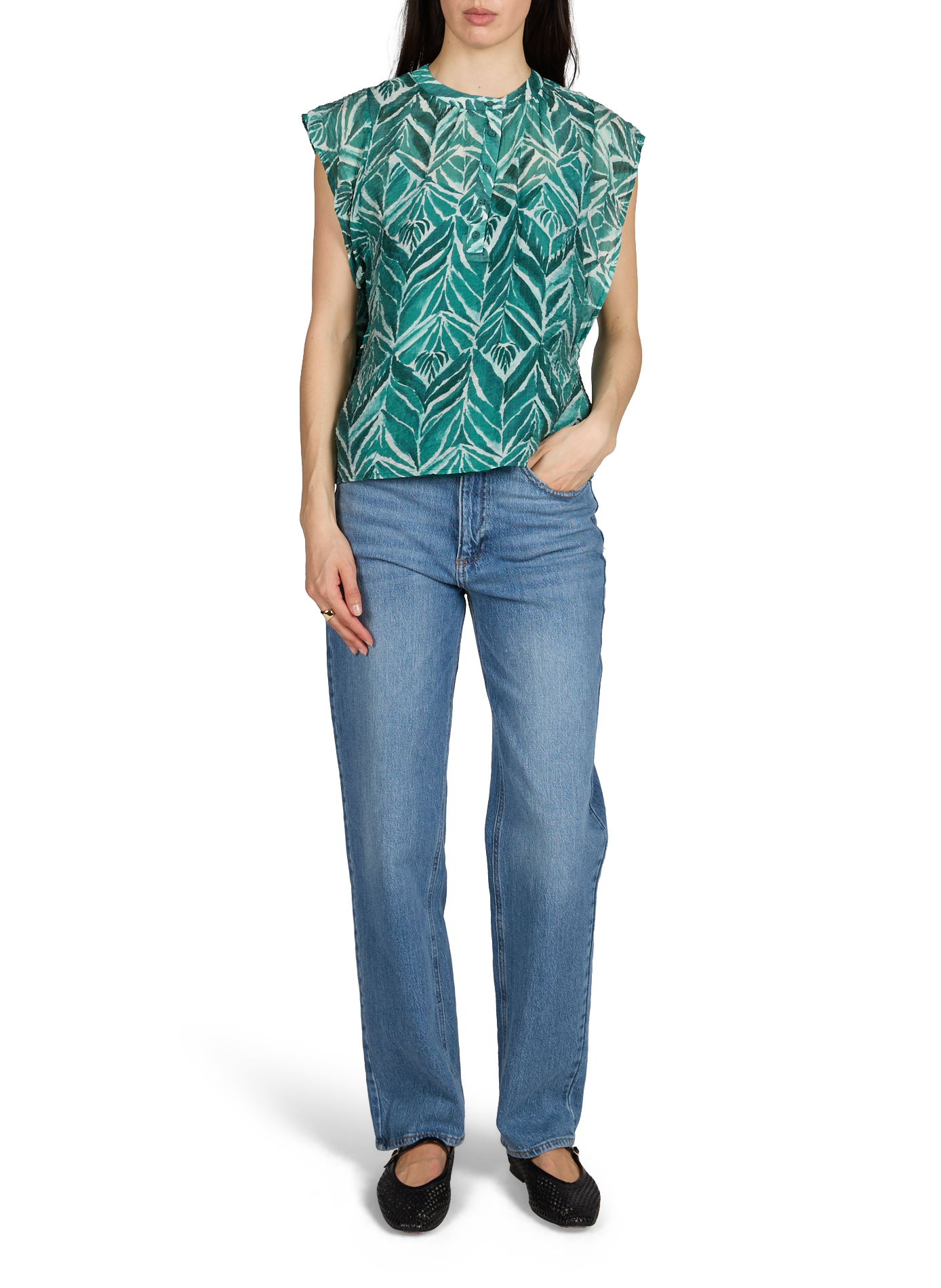 Printed top with officer collar VILA Blue