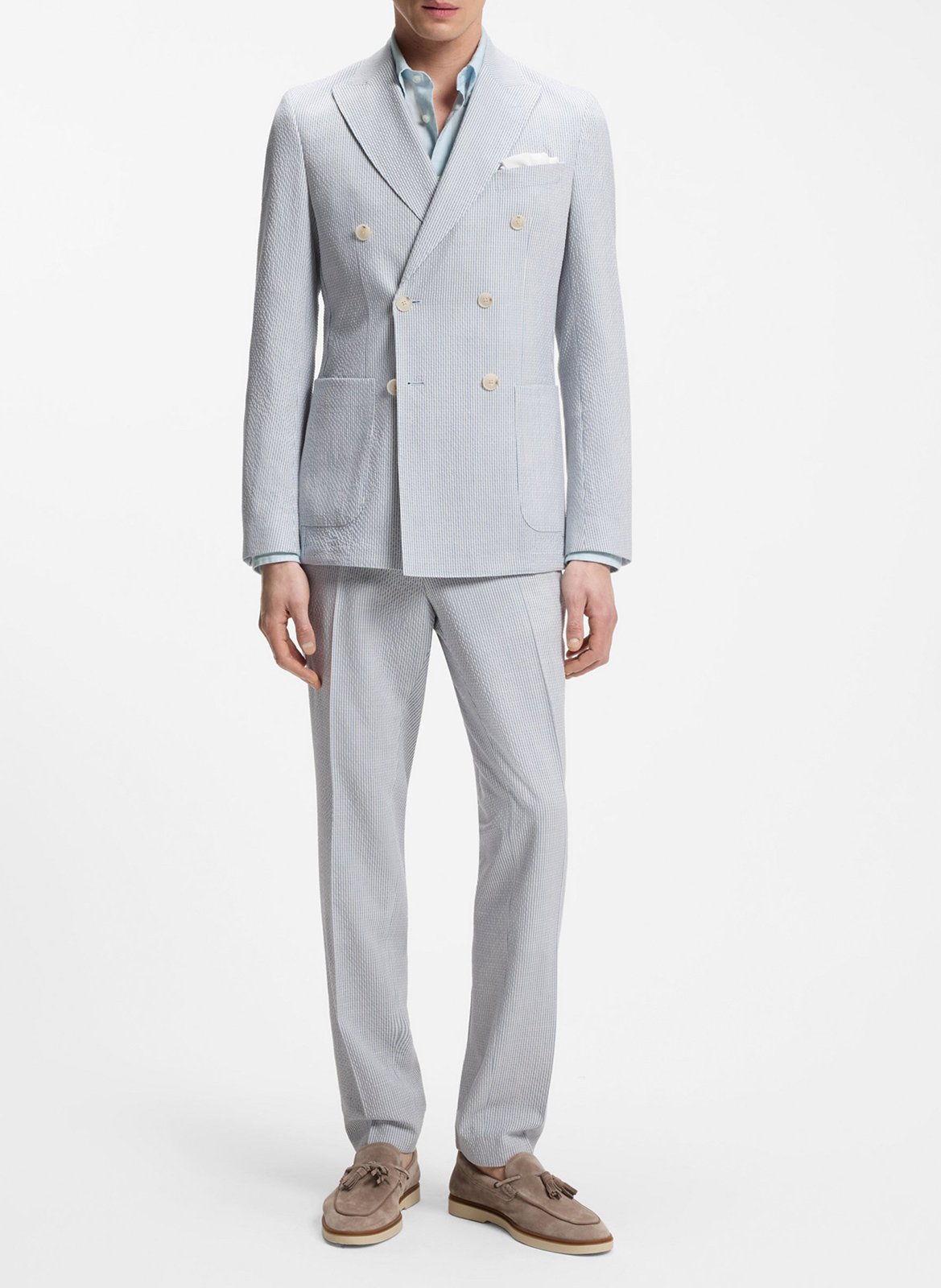 Chemise en lin col classique BOSS Bleu