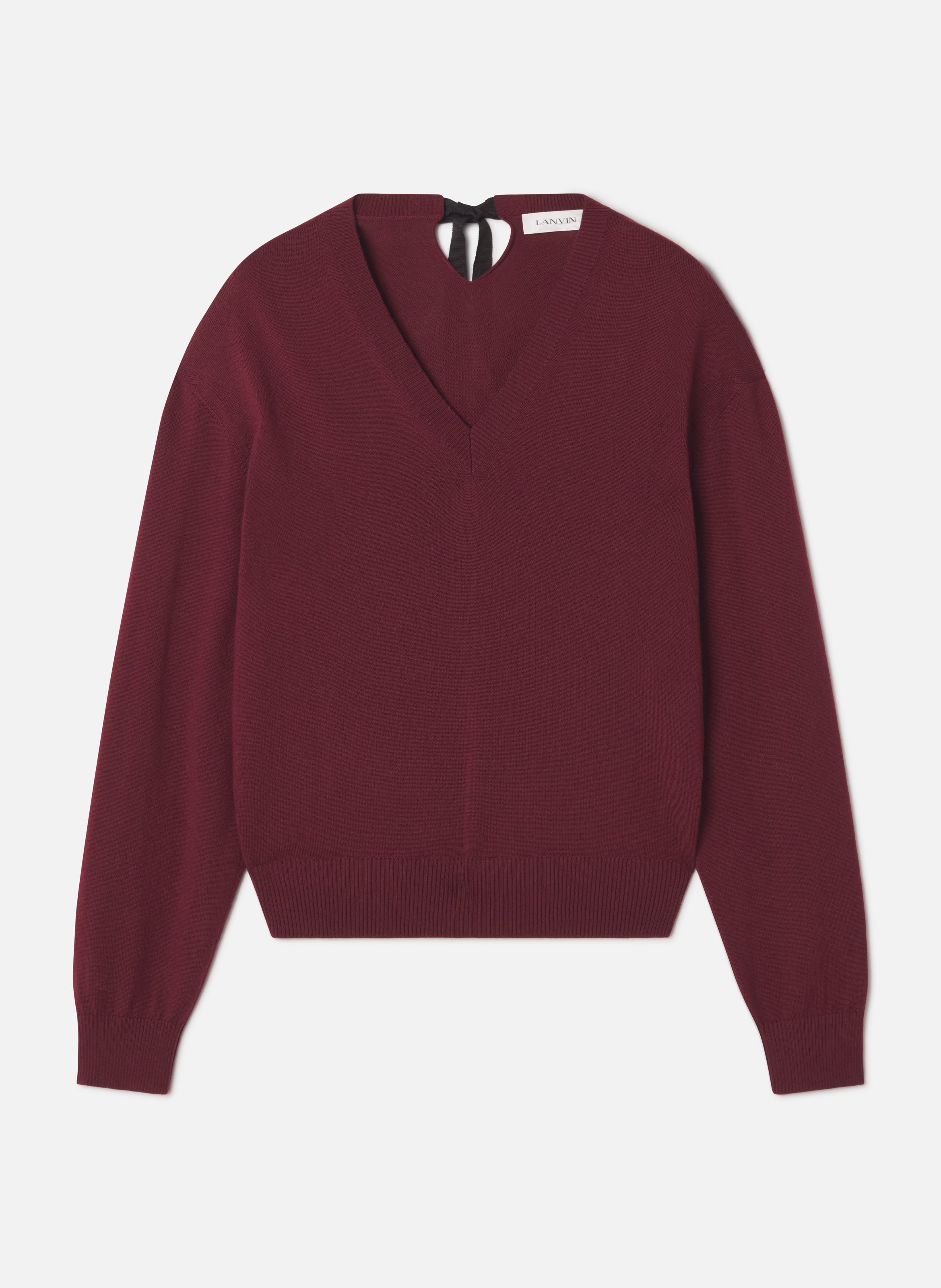 Pull col v détail gros grain en mérinos LANVIN Rouge