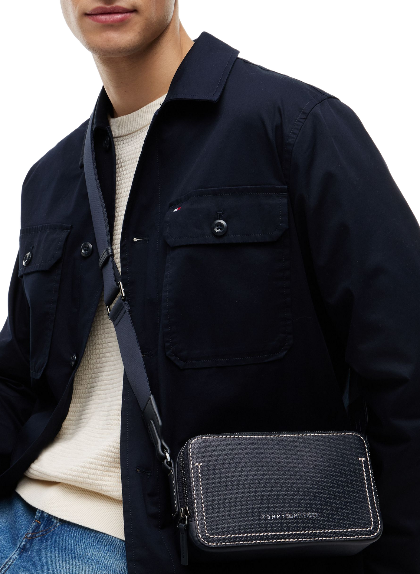 Sac bandoulière texturé à logo brodé TOMMY HILFIGER Bleu