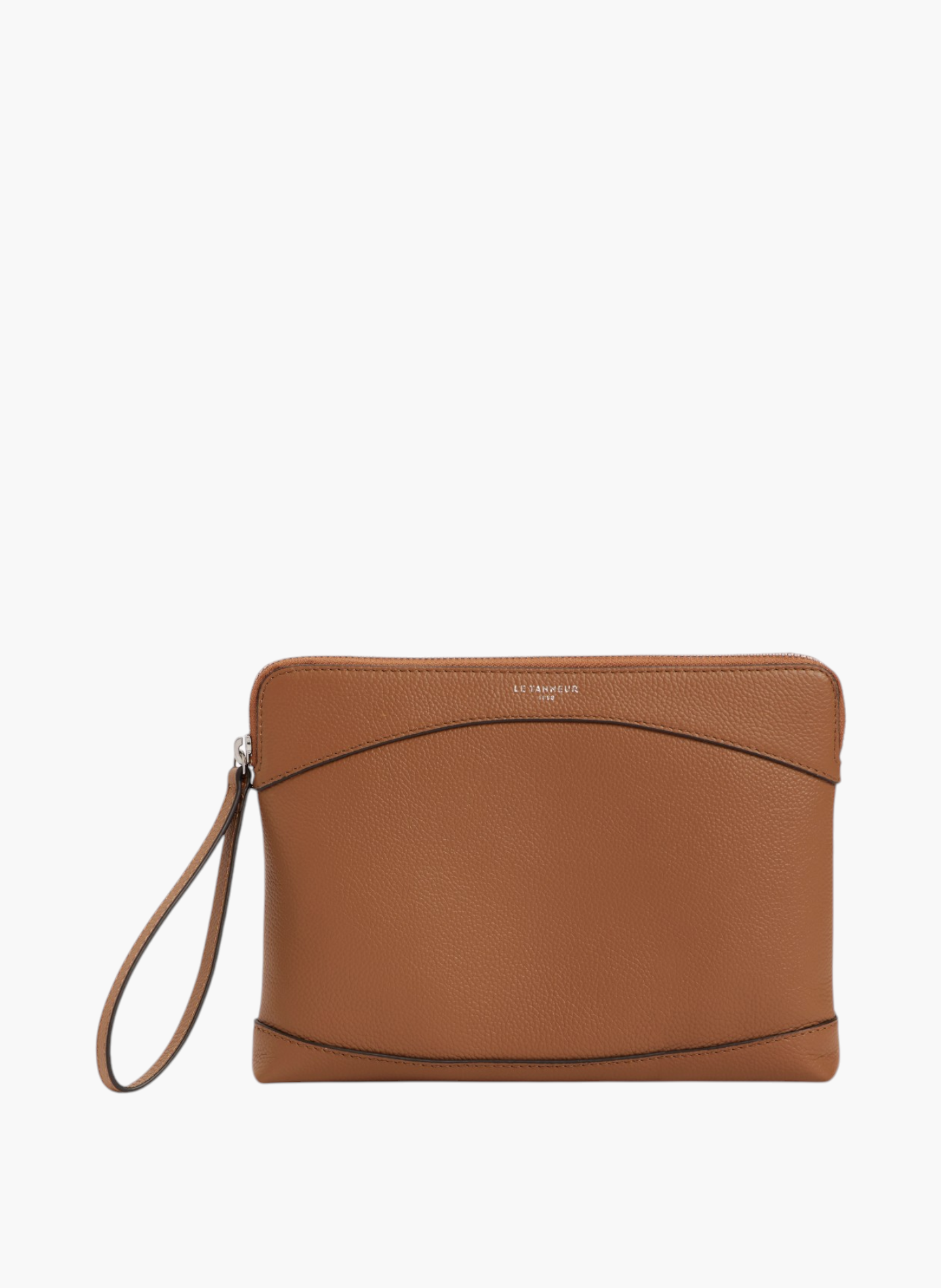 Pochette zippée en cuir grainé LE TANNEUR Marron