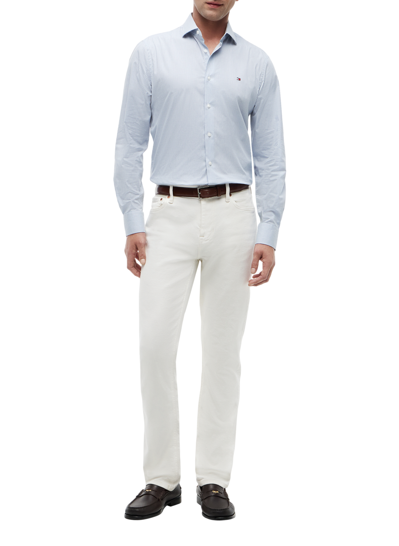 Chemise droite en coton organique mélangé TOMMY HILFIGER Bleu