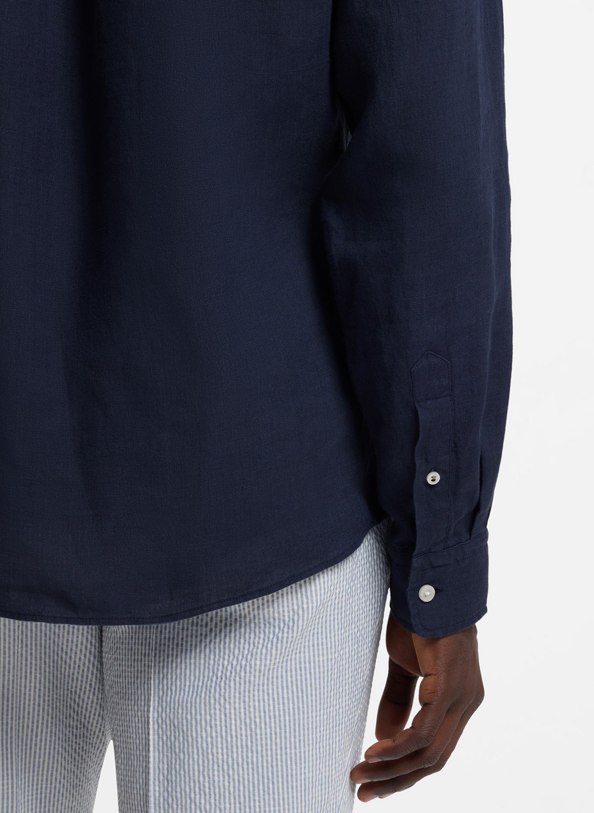 Chemise en lin col classique BOSS Bleu