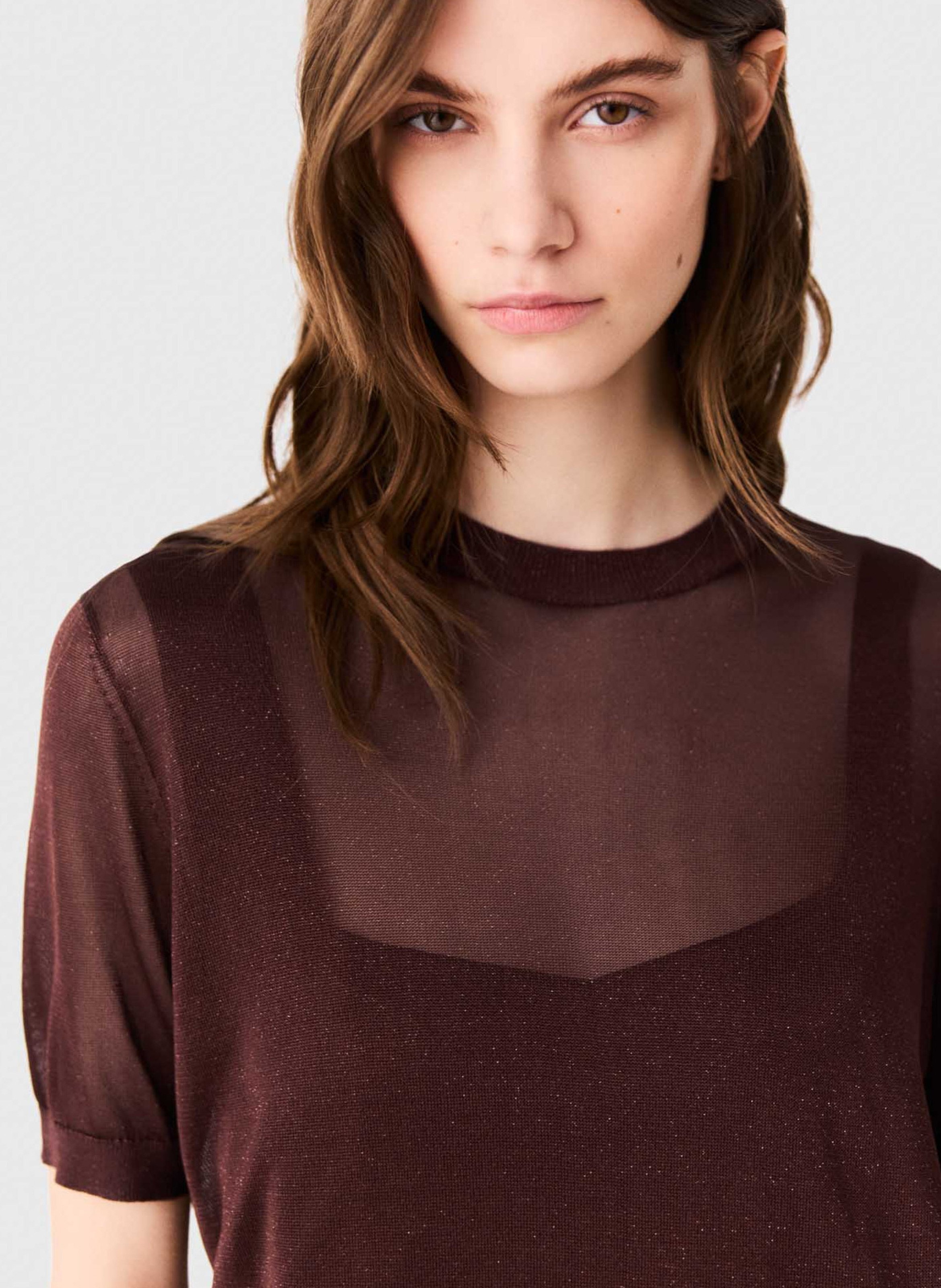 Tee-shirt droit métallisé MAJE Marron