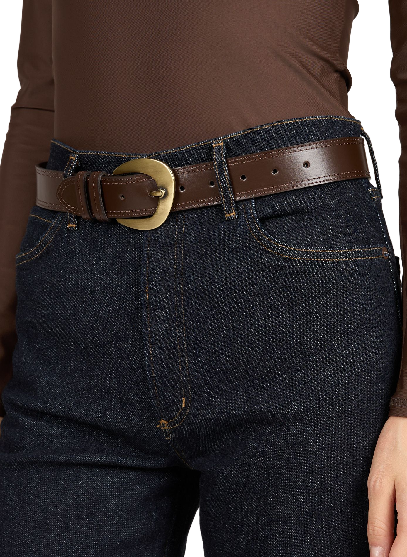 Ceinture en cuire de vachette AU PRINTEMPS PARIS Marron