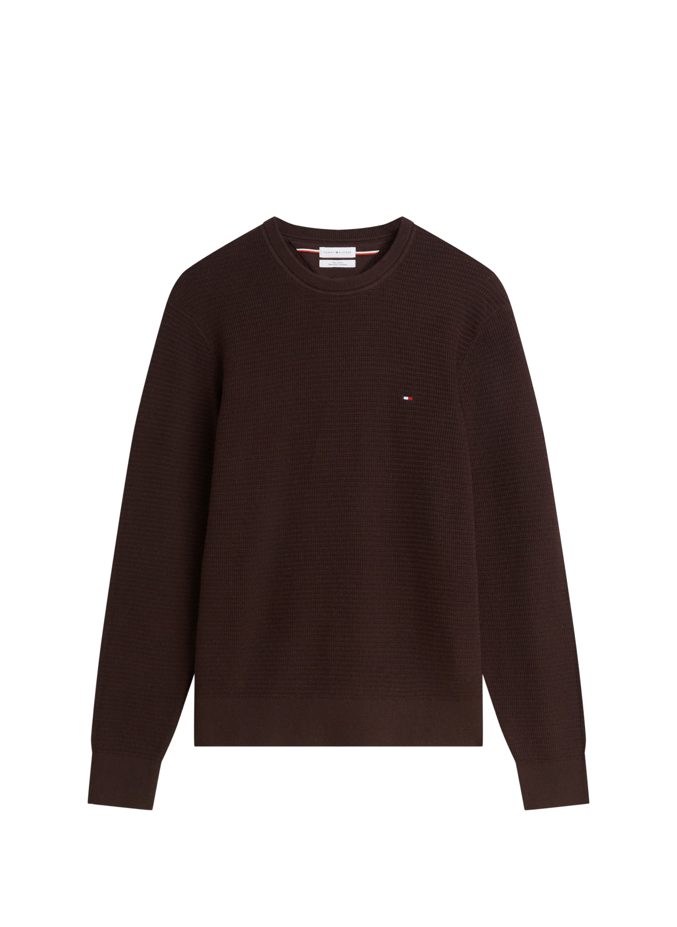 Pull droit col rond en coton et cachemire TOMMY HILFIGER Marron