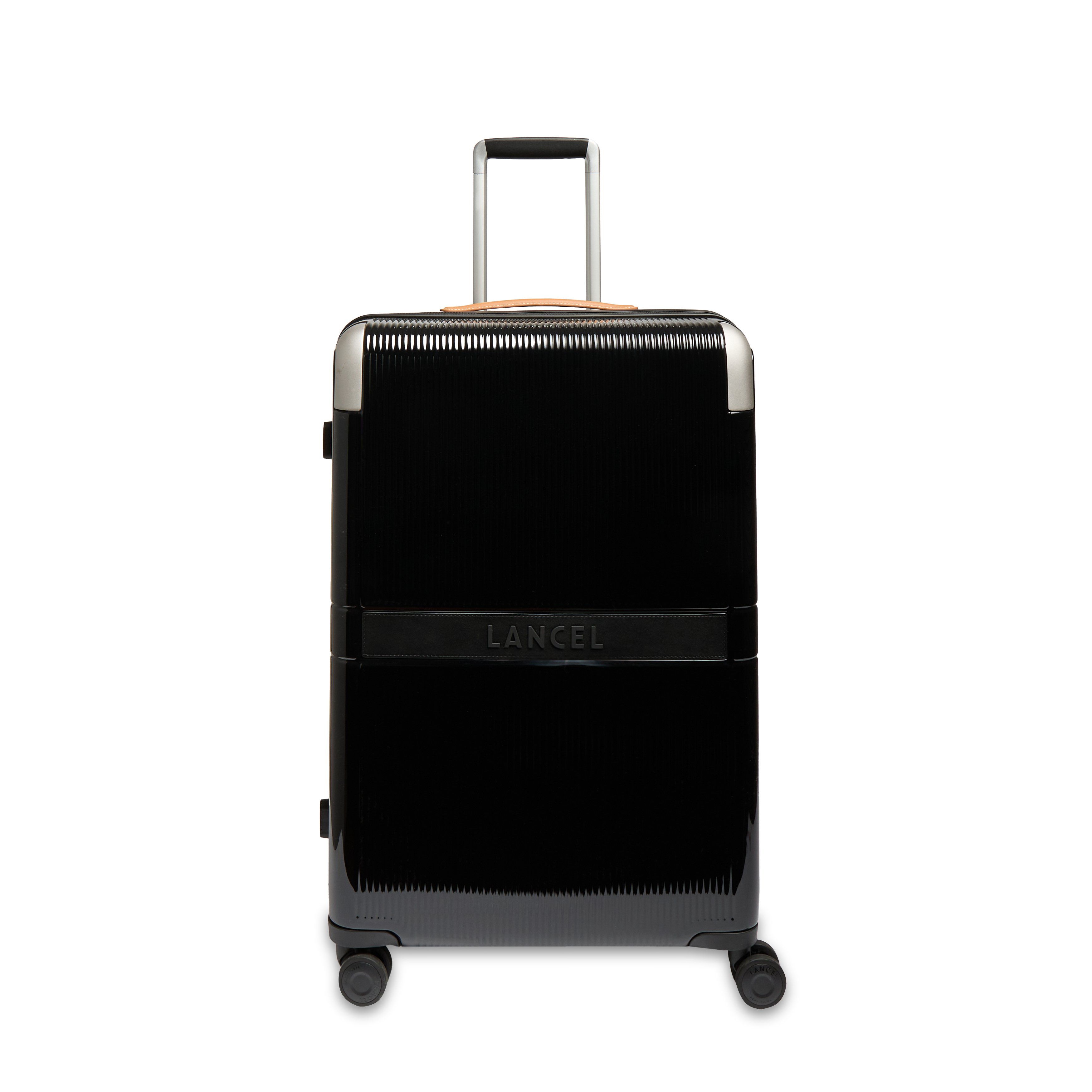 Harde middelgrote trolley met 4 wielen, van gerecycled polycarbonaat, met leren details. LANCEL Zwart