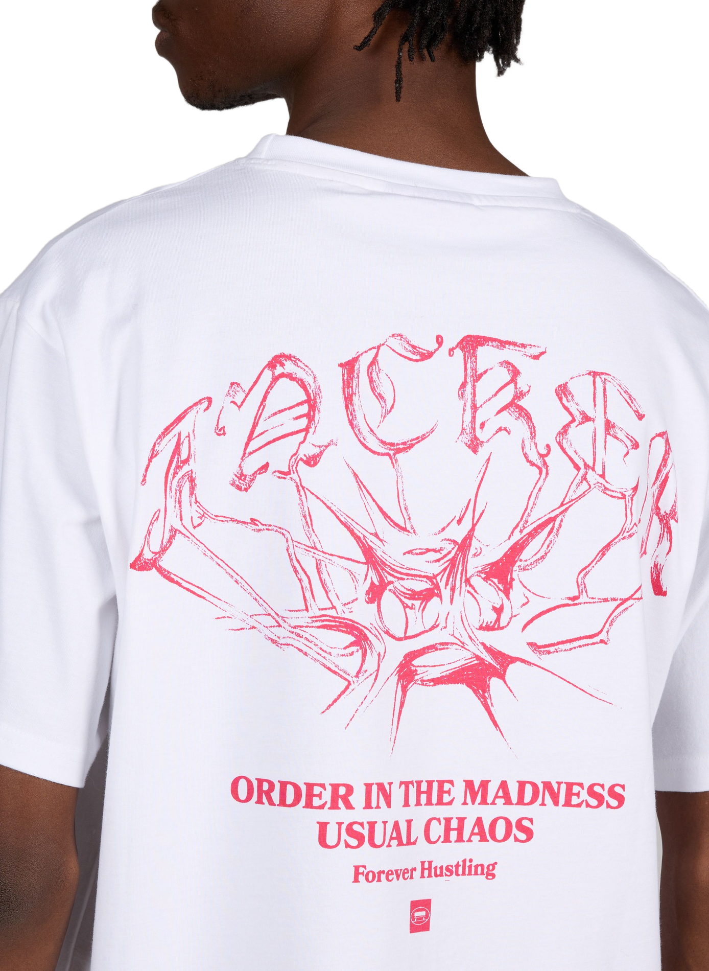 T-shirt col rond droit imprimé JACKER. Blanc