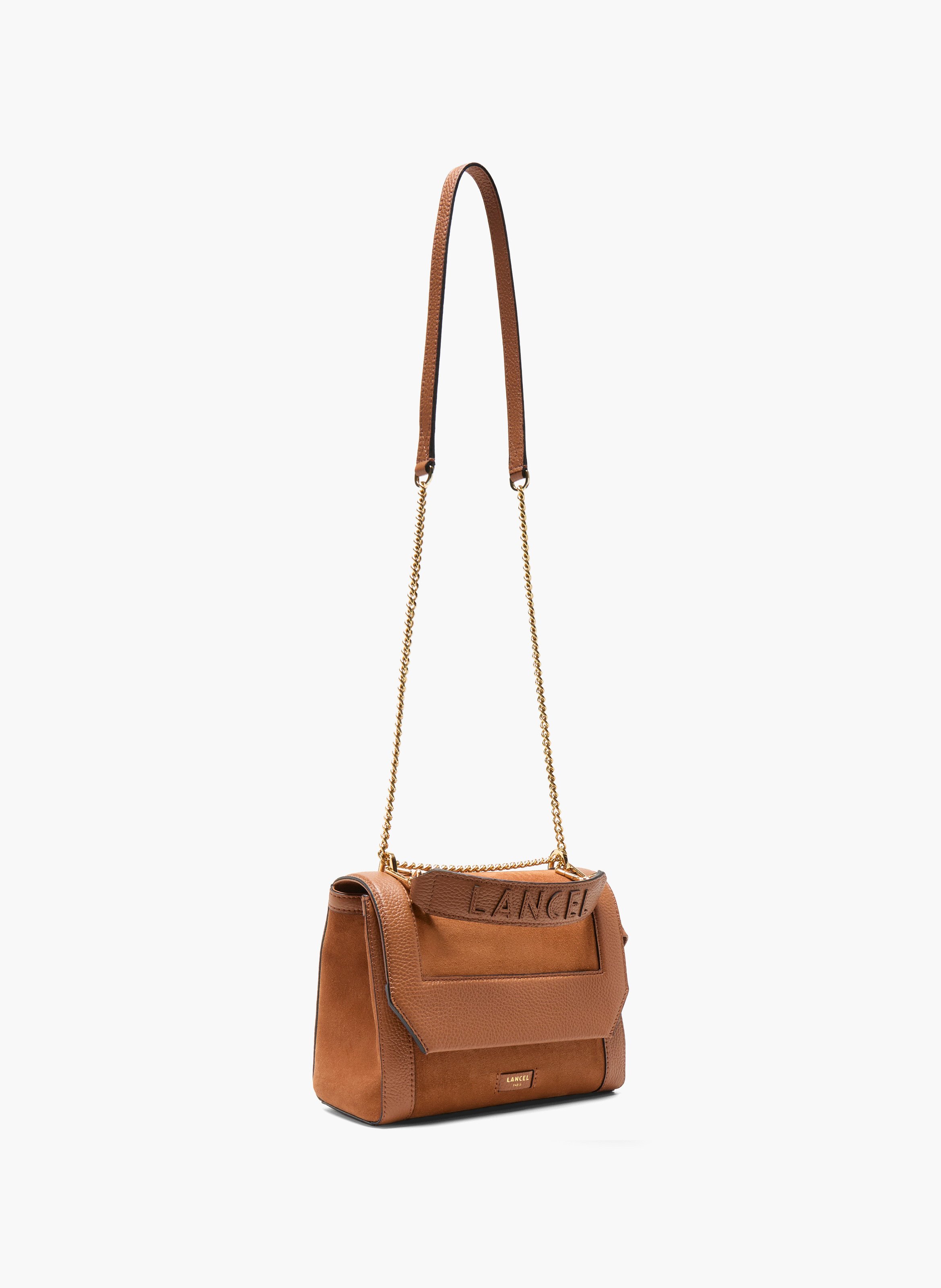 Sac à rabat ninon m de lancel en daim camel et cuir grainé LANCEL Marron