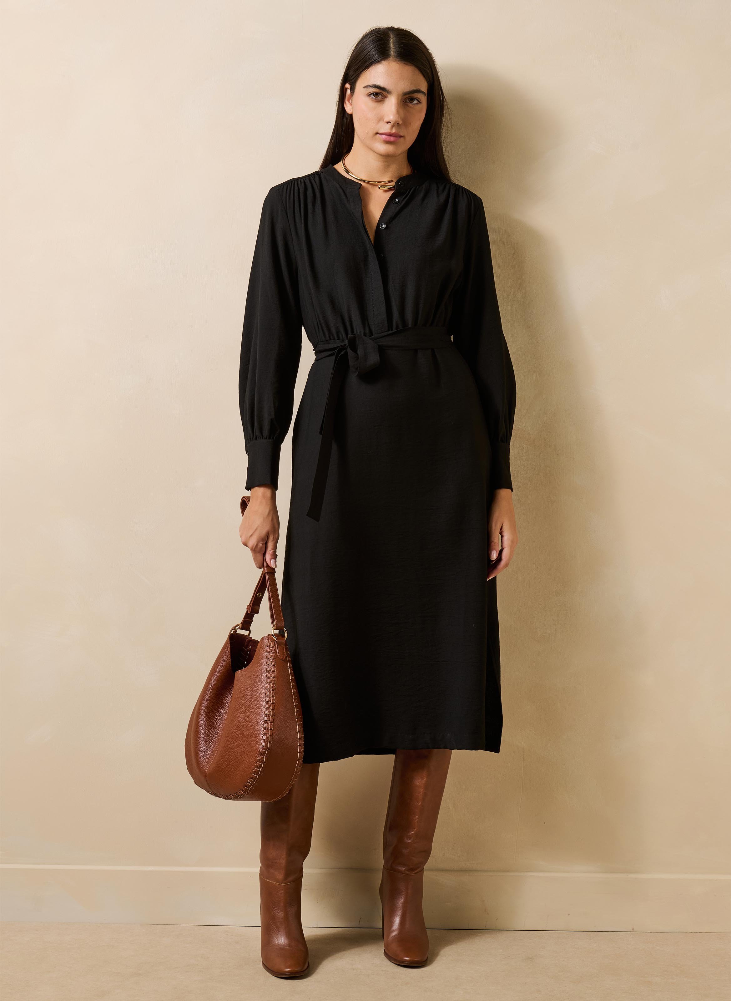 Midi jurk met ronde hals LA FEE MARABOUTEE Zwart
