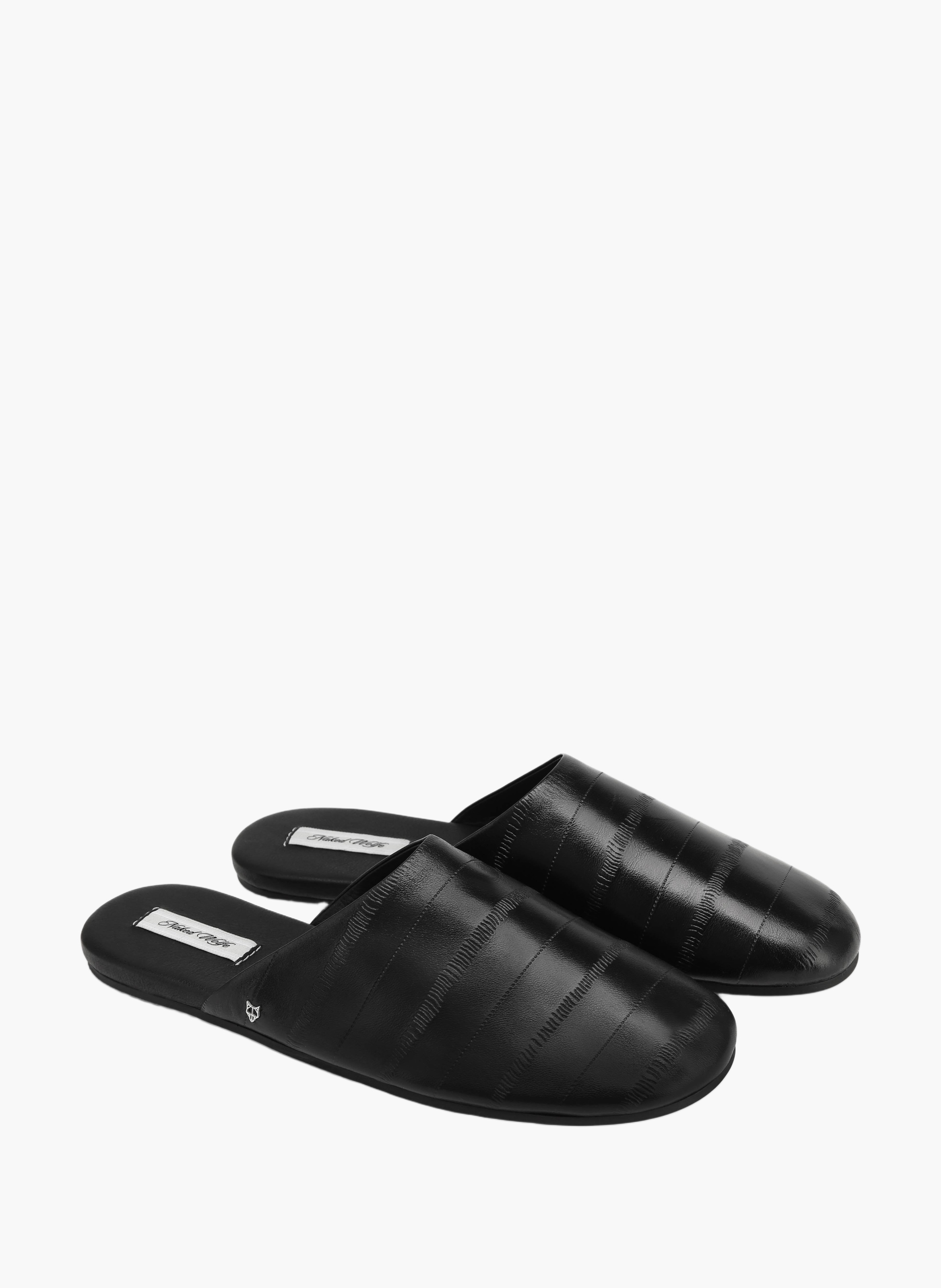 Mules bessette en cuir imprimé anguille NAKED WOLFE Noir