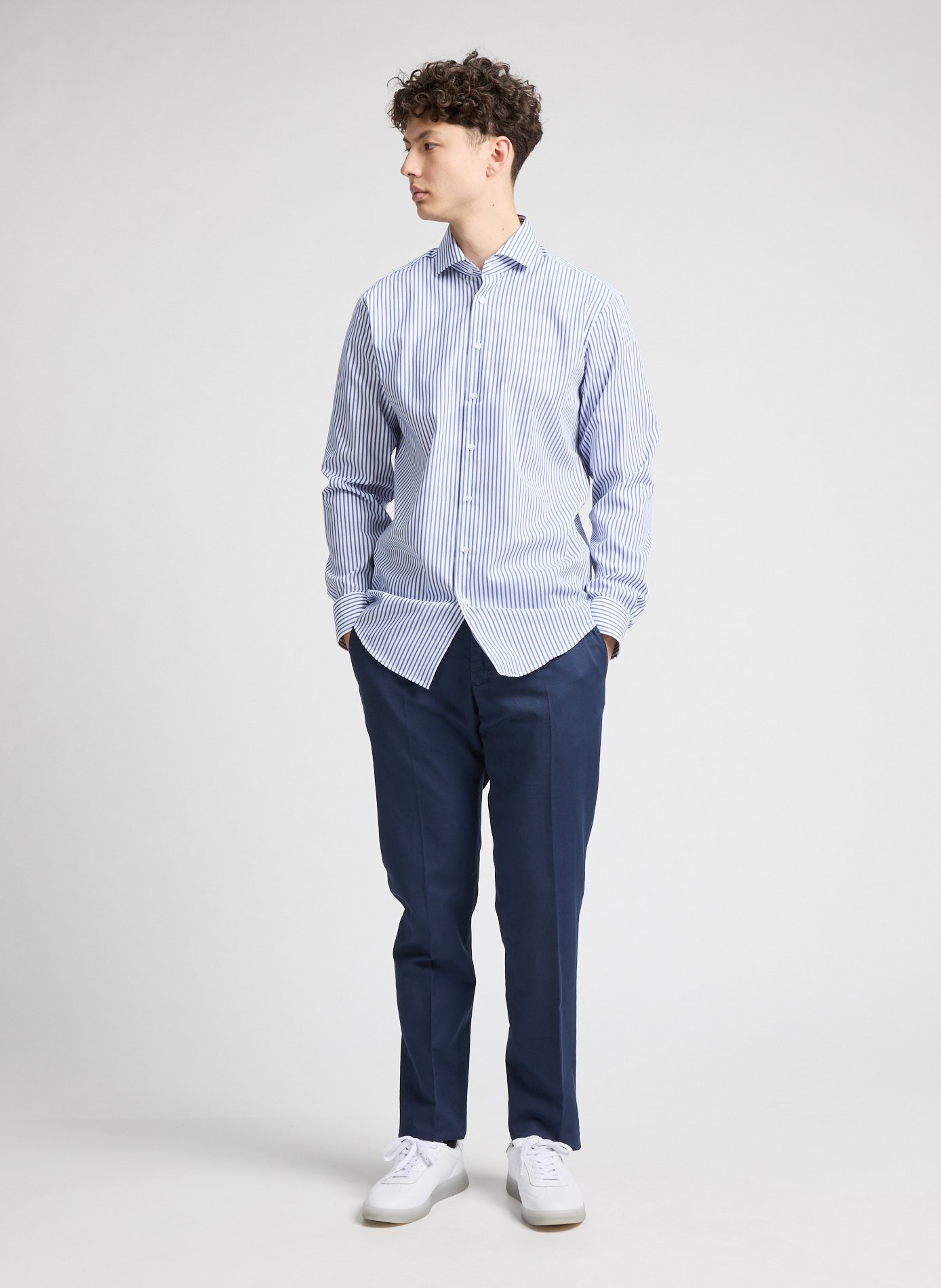 Straight cotton and linen trousers FACONNABLE Blue
