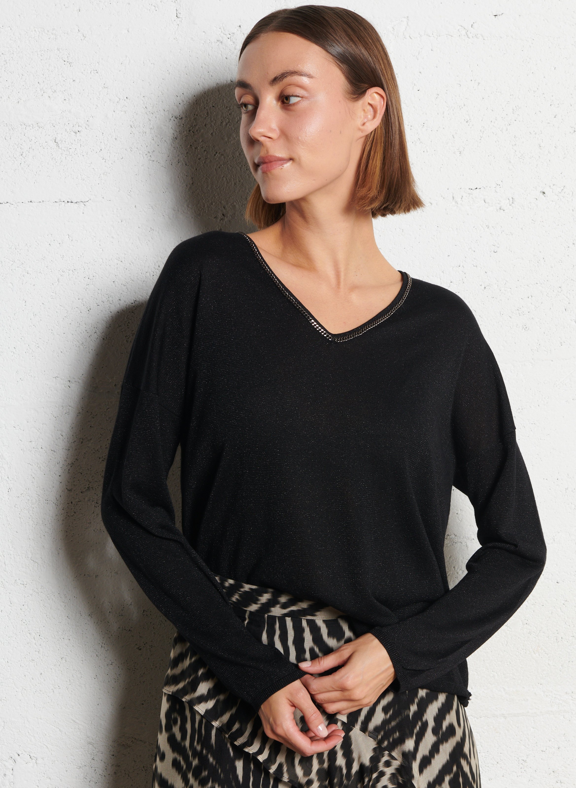 Pull col v IKKS Noir