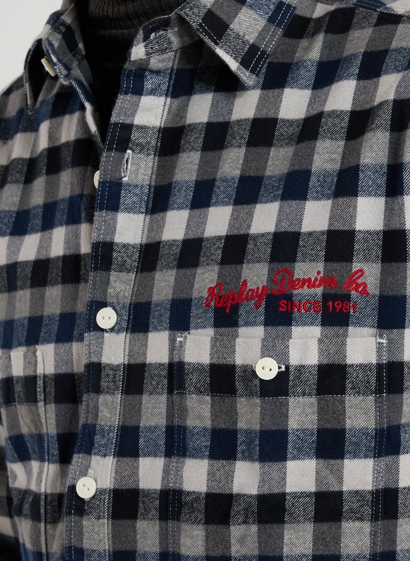 Chemise col classique à carreaux en coton REPLAY Bleu