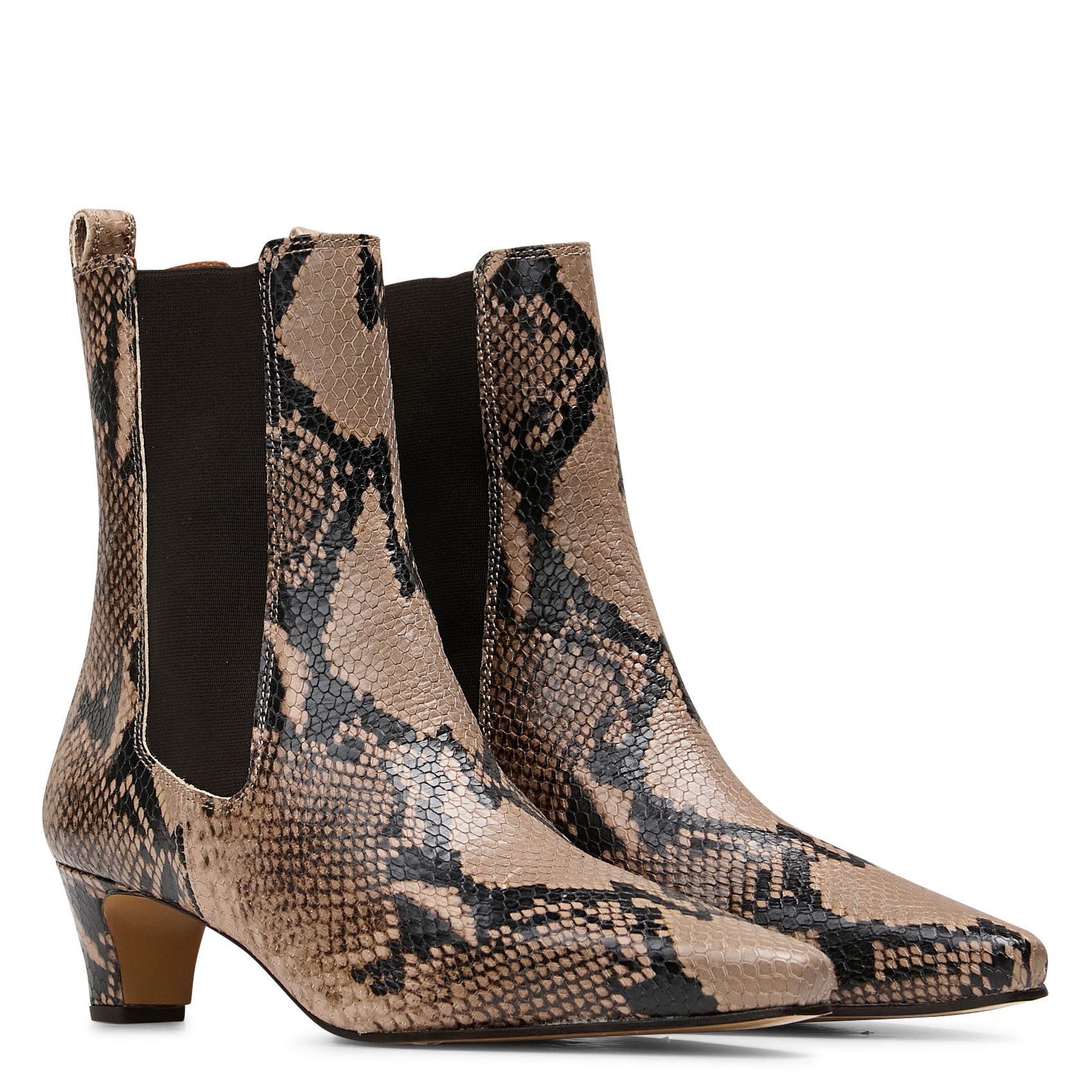 Bottines à talons en cuir aspect python n°525 RIVECOUR Marron