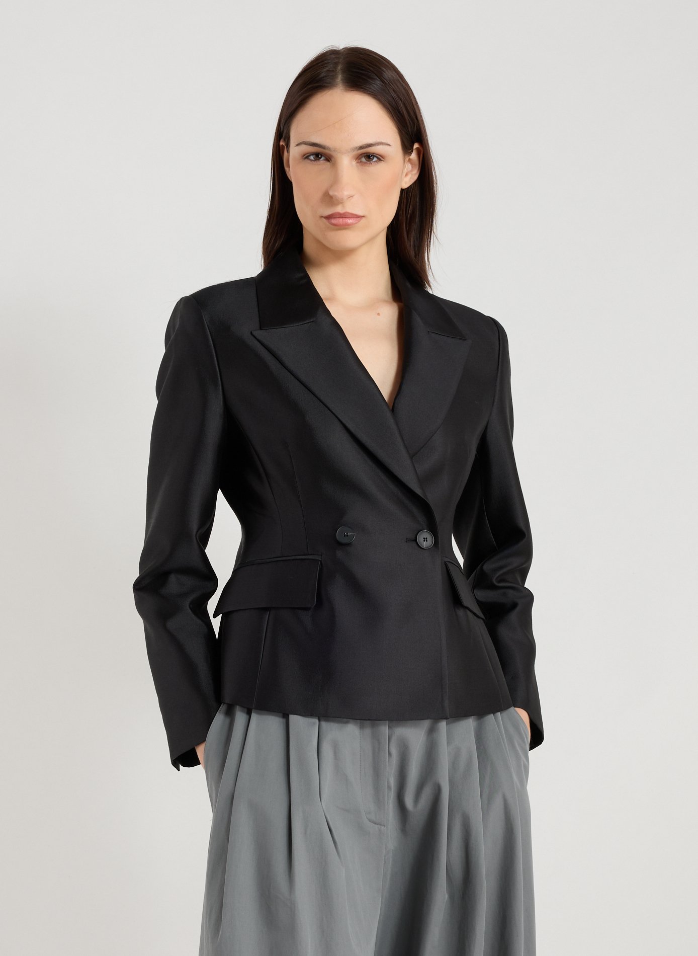 SANDBEIGE Wool and silk blazer  Black
