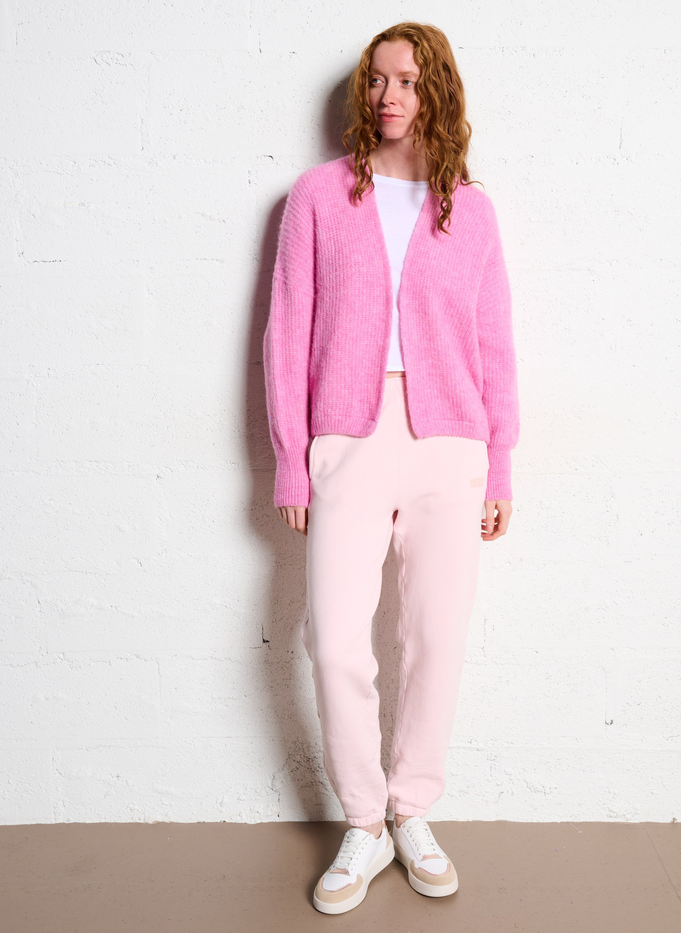 Gilet ouvert en laine et alpaga mélangé east AMERICAN VINTAGE Rose