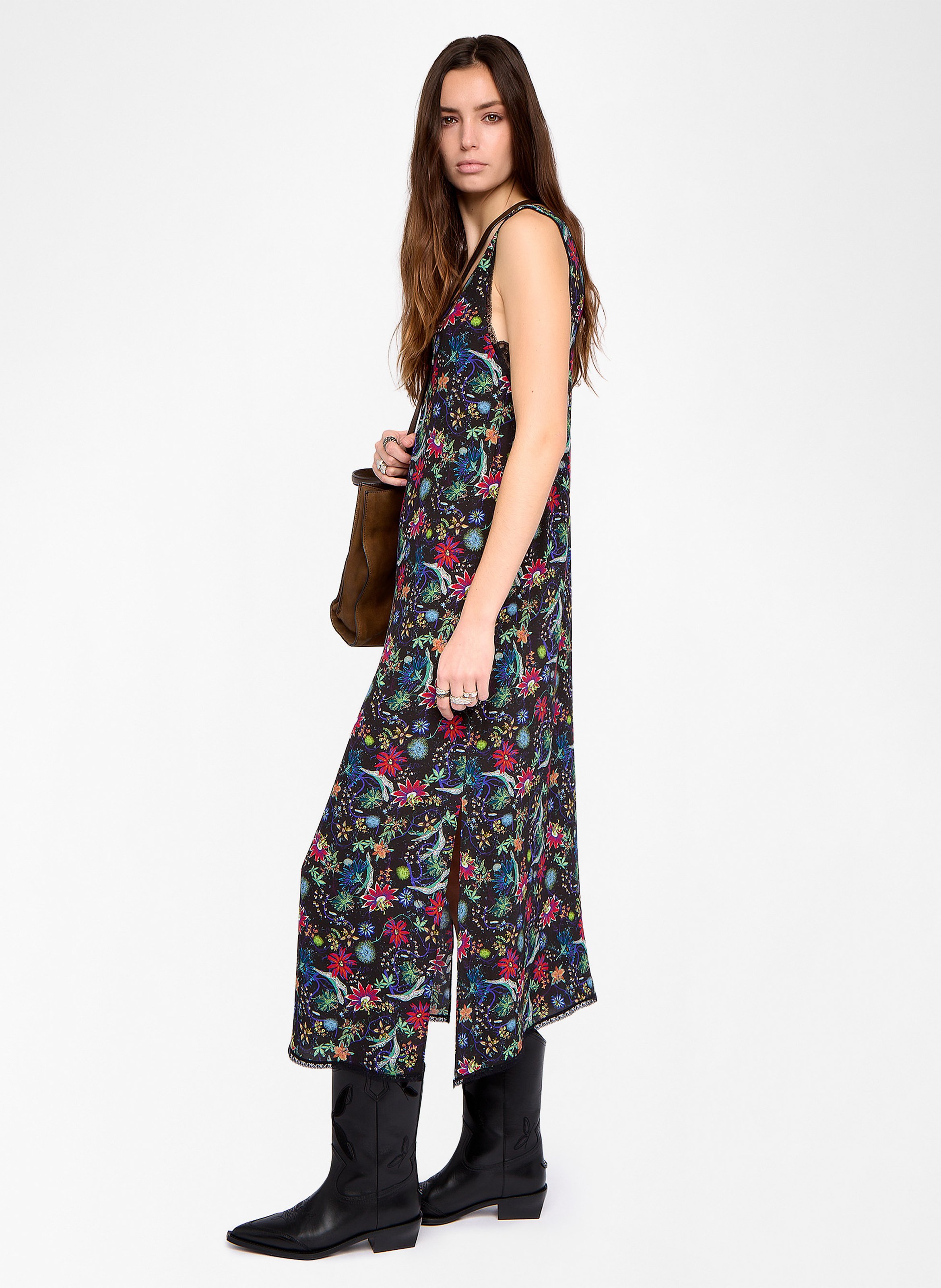 Robe midi fleurie à détails dentelle renzo ZADIG&VOLTAIRE Bleu