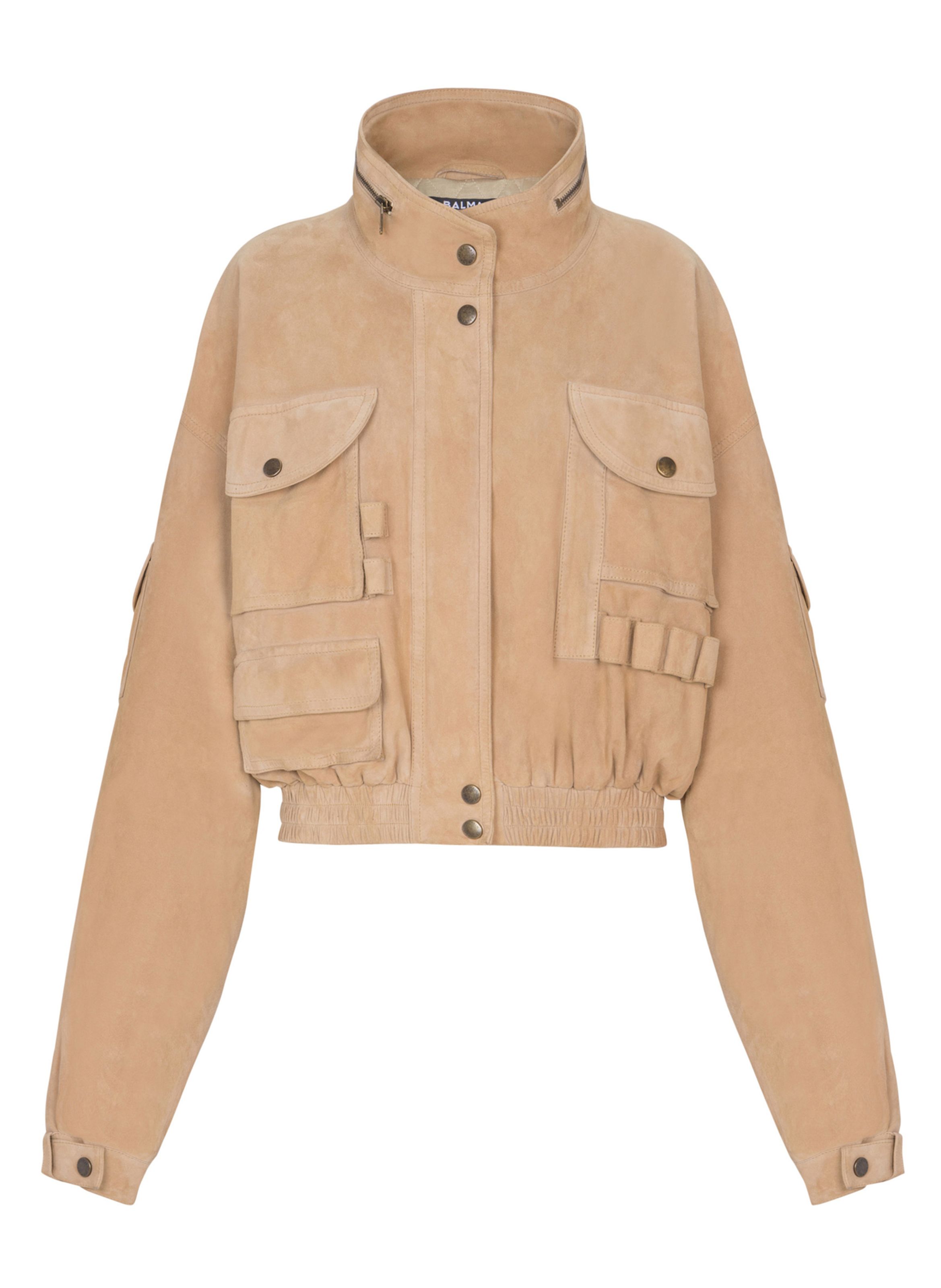 Bomber en cuir suédé BALMAIN Beige