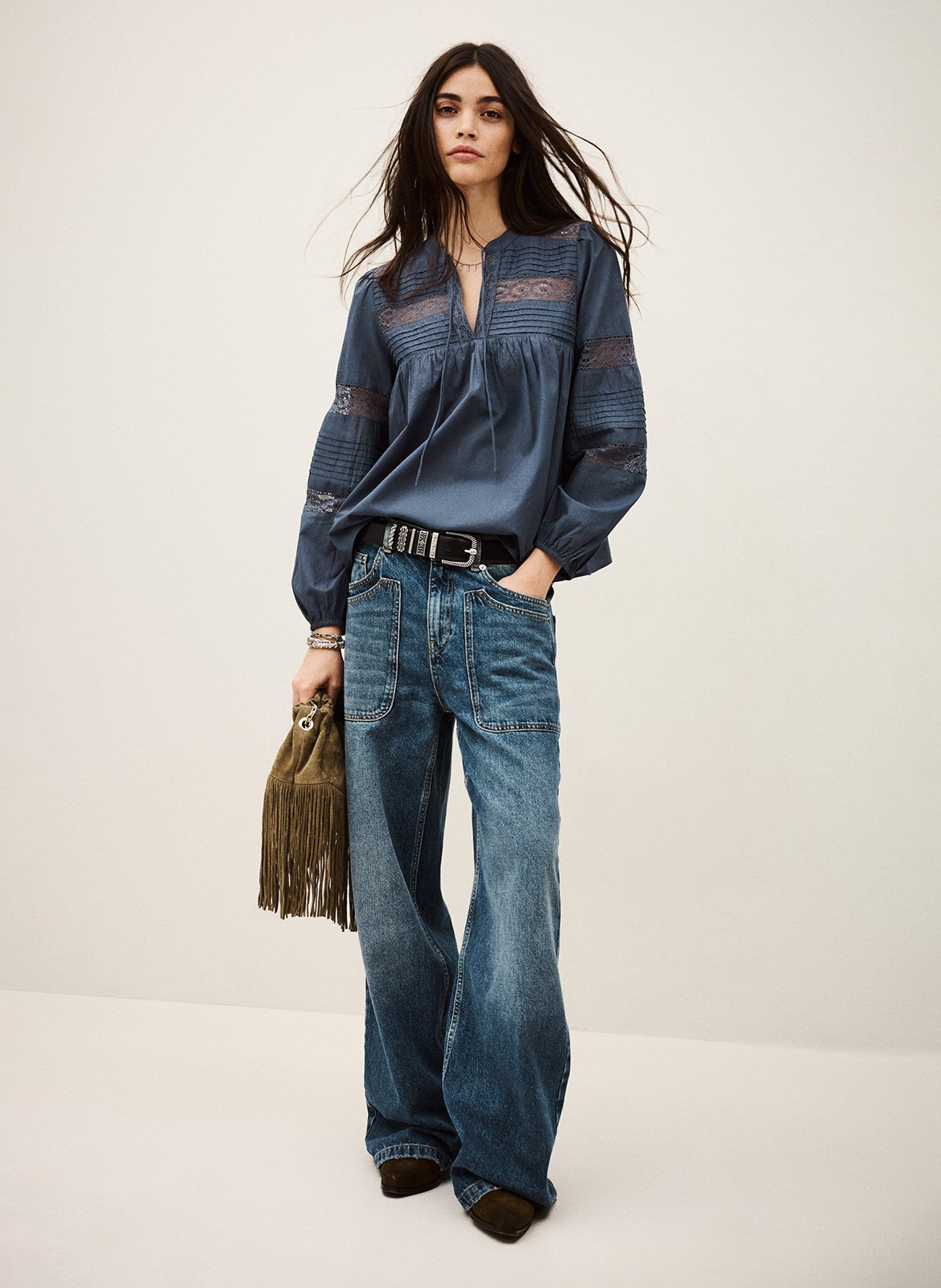 Top droit col tunisien en coton nami BA&SH Bleu