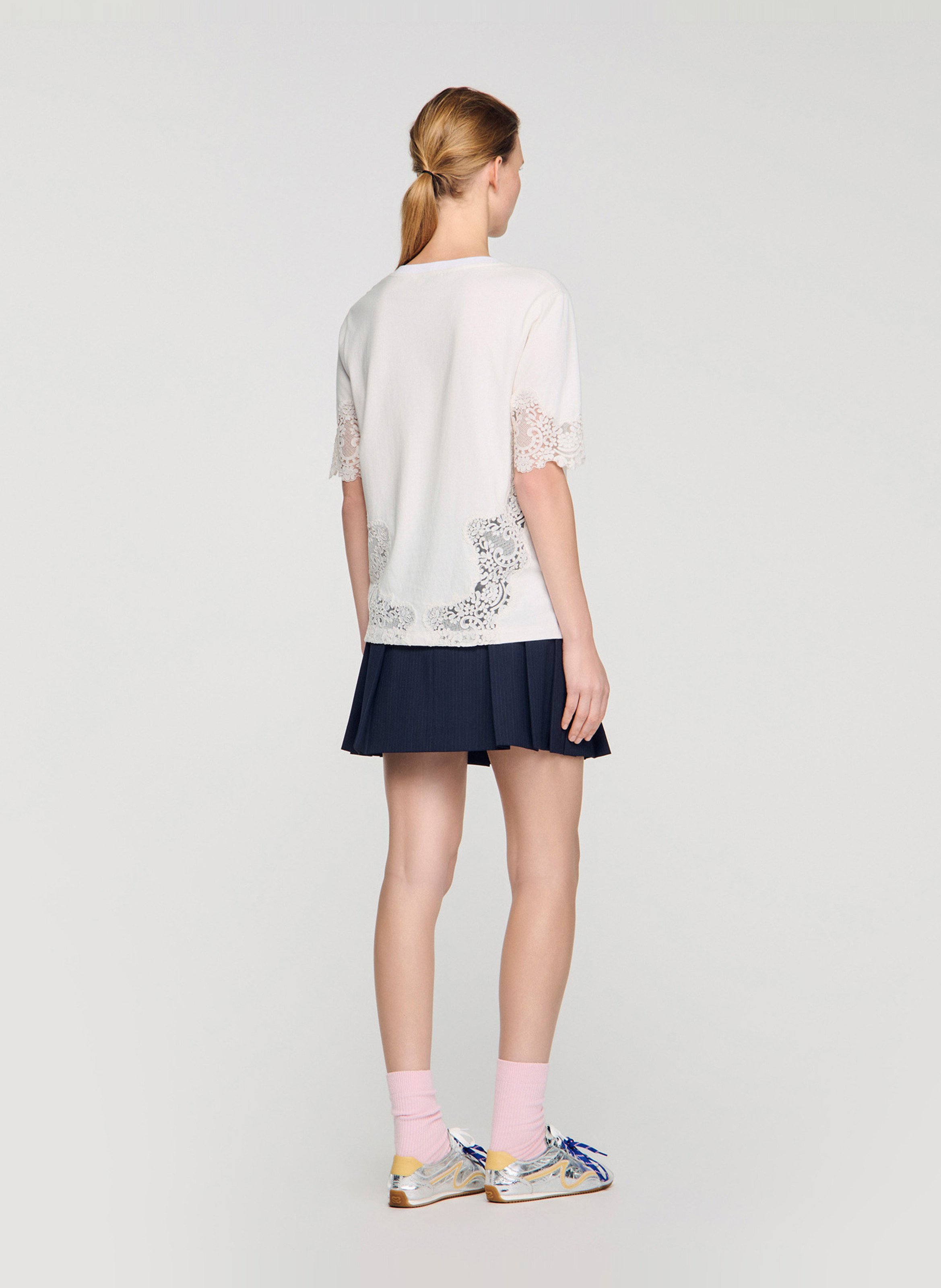 Tee-shirt droit col rond en coton SANDRO Beige