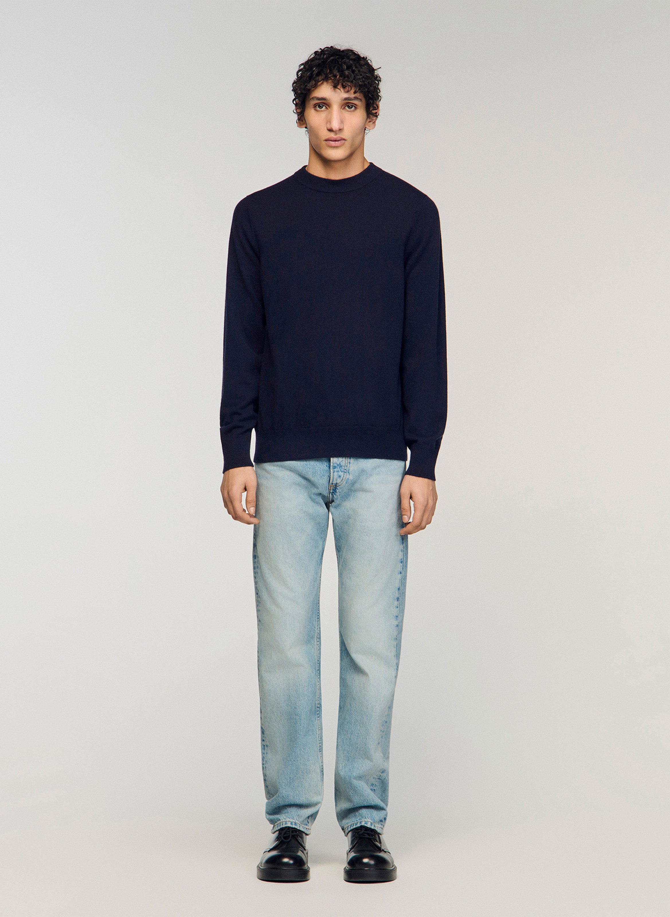 Pull col rond regular-fit en cachemire SANDRO Bleu